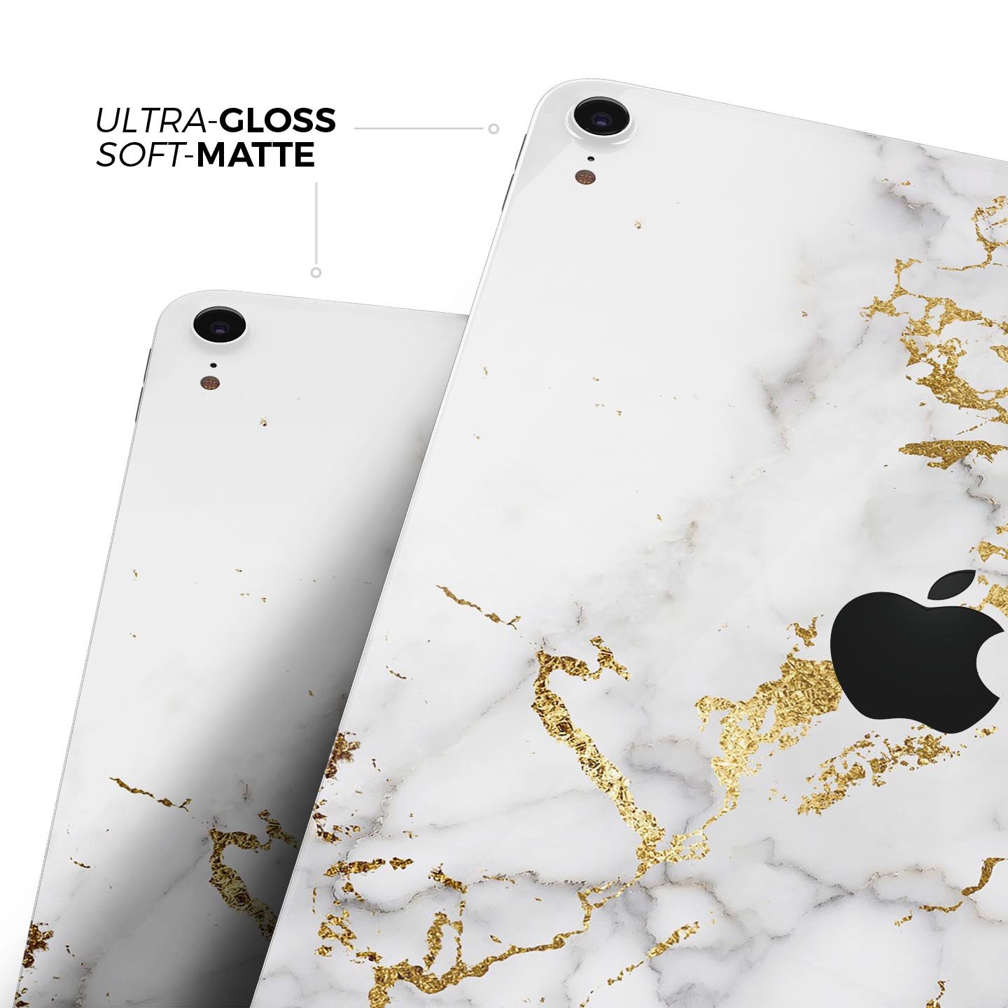 Marble and digital gold foil skin decal for Apple devices, showcasing a stylish design with premium 3M materials.