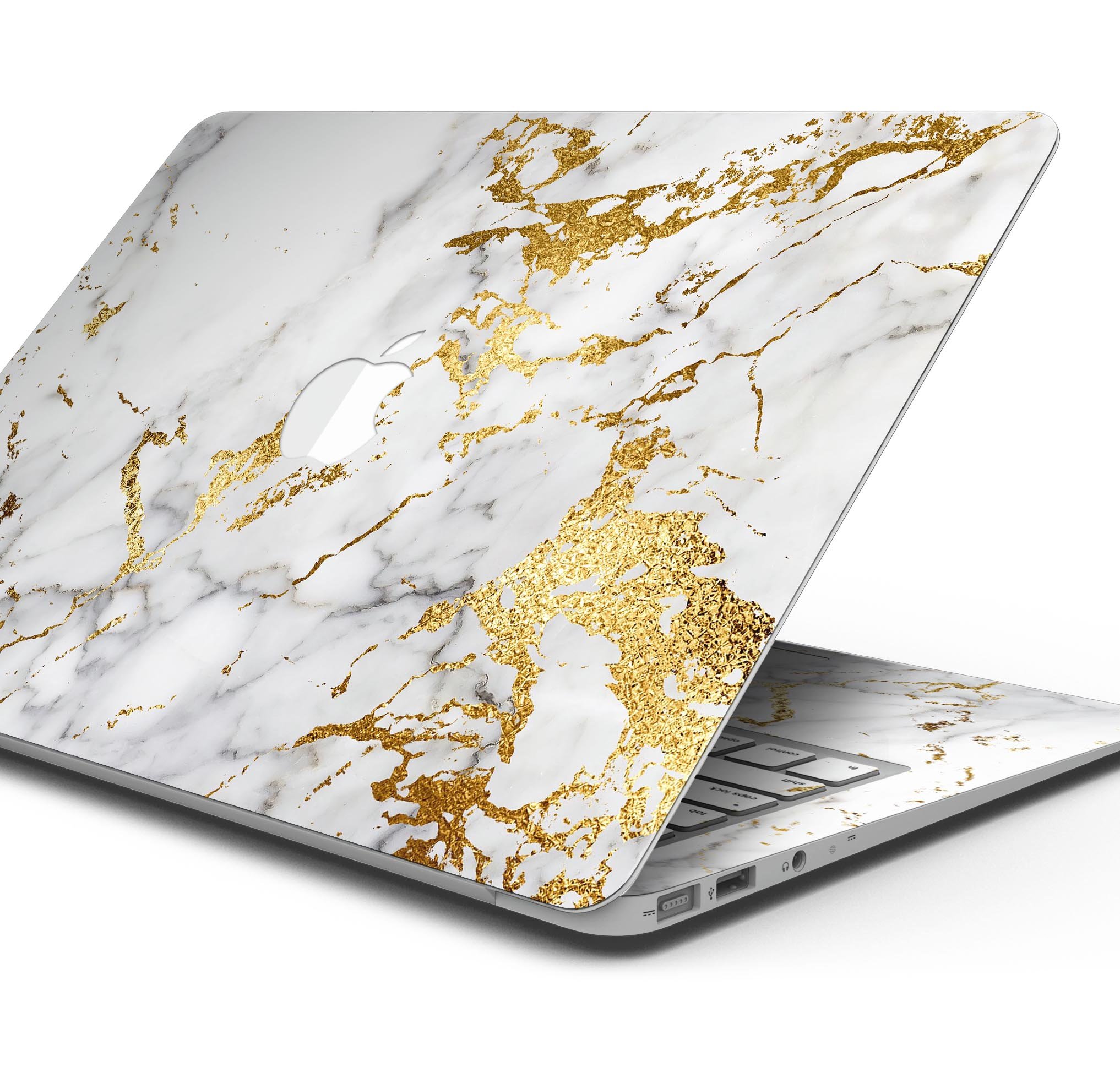 Marble & Digital Gold Foil V5 skin decal wrap kit for Apple MacBook, showcasing a stylish design with premium vinyl material.