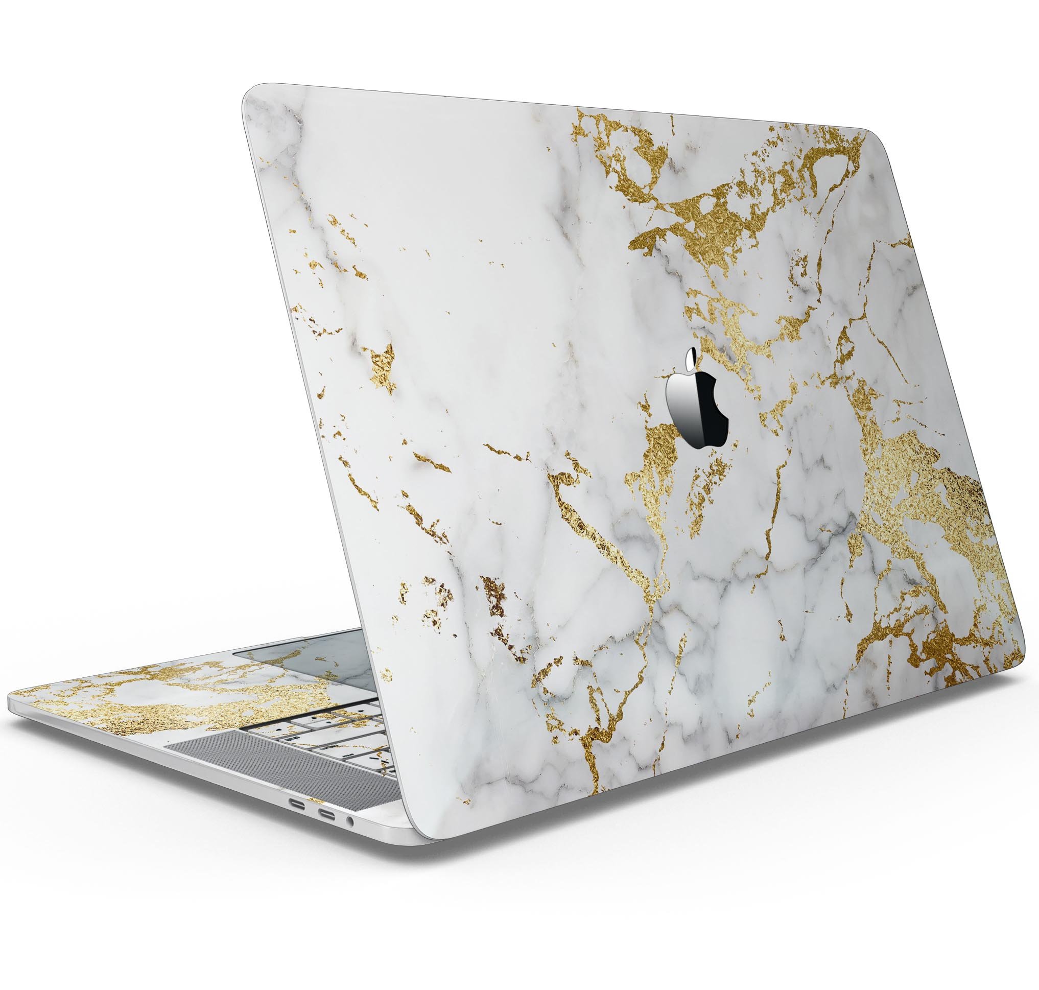 Marble & Digital Gold Foil V5 skin decal wrap kit for Apple MacBook, showcasing a stylish design with premium vinyl material.