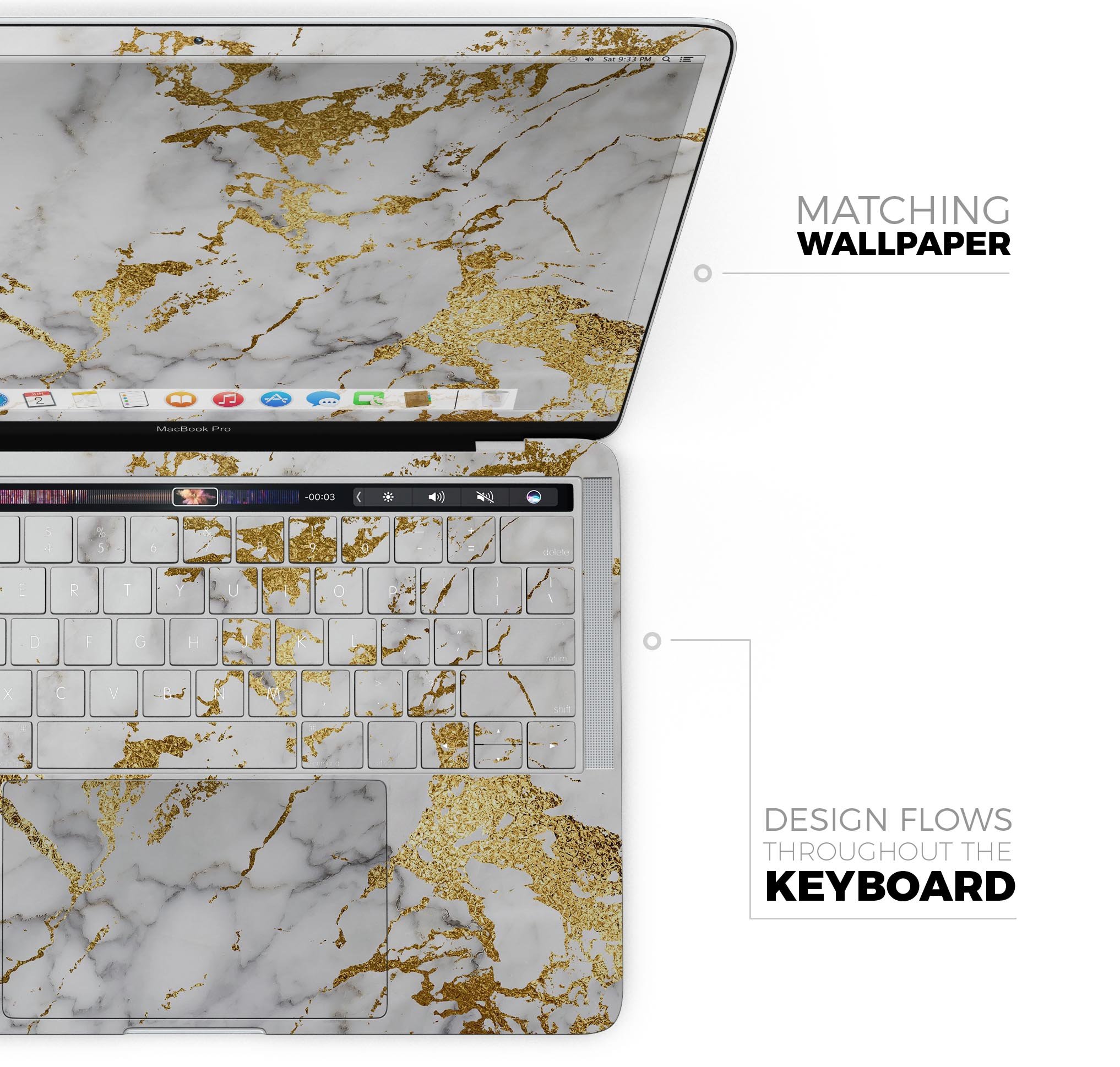 Marble & Digital Gold Foil V5 skin decal wrap kit for Apple MacBook, showcasing a stylish design with premium vinyl material.