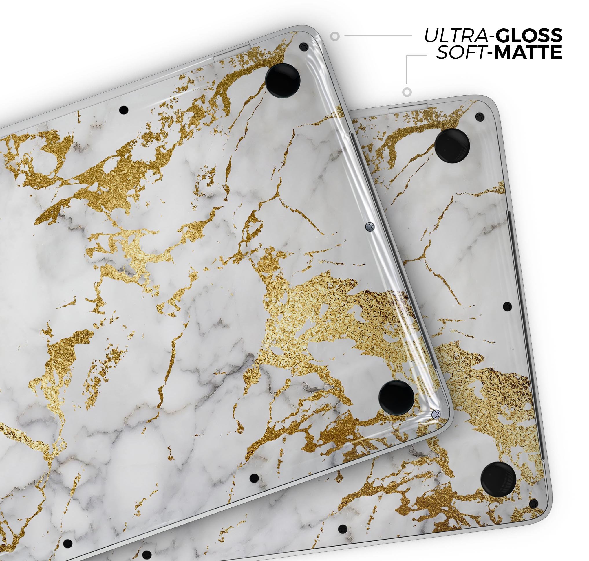 Marble & Digital Gold Foil V5 skin decal wrap kit for Apple MacBook, showcasing a stylish design with premium vinyl material.