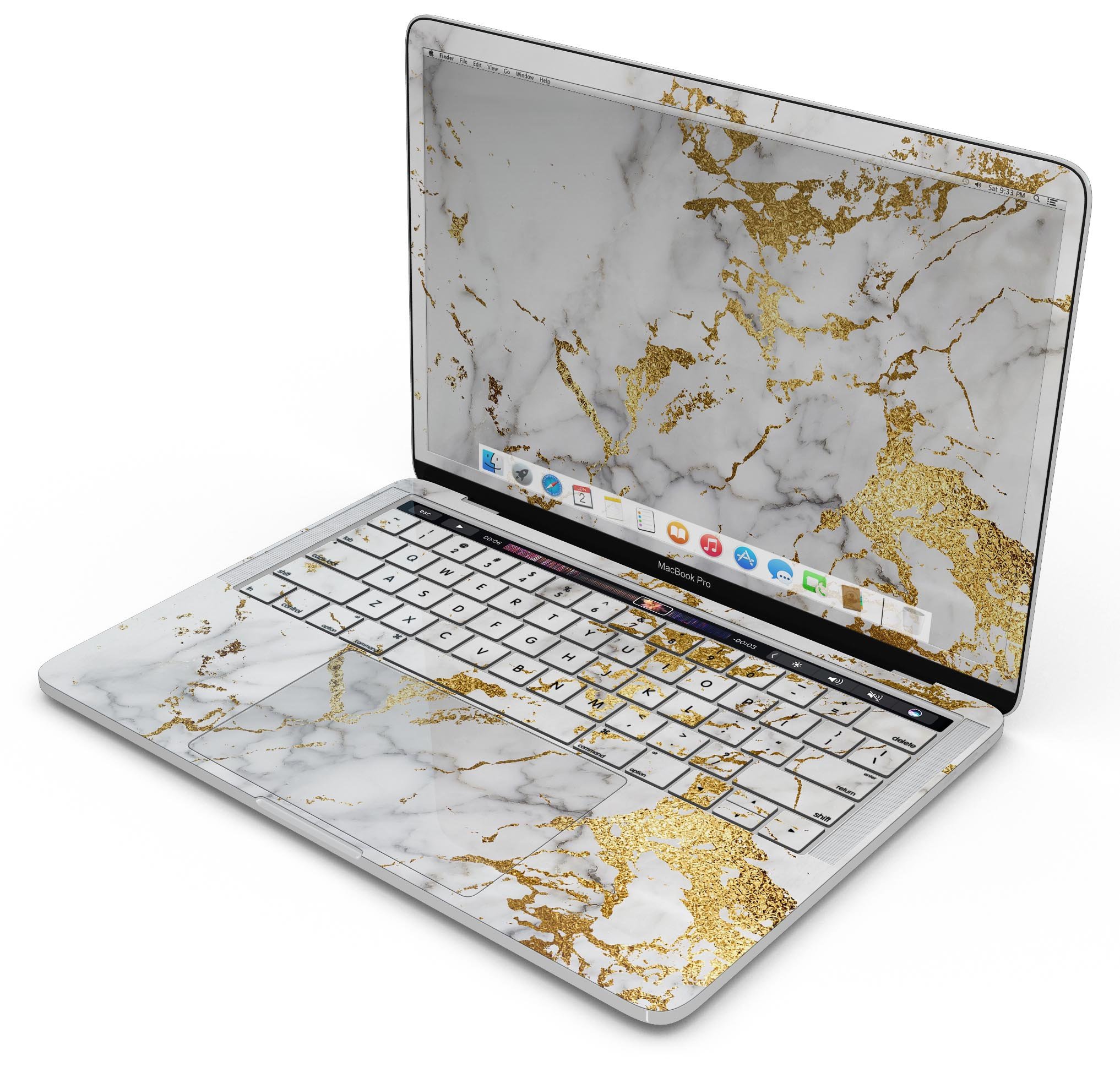 Marble & Digital Gold Foil V5 skin decal wrap kit for Apple MacBook, showcasing a stylish design with premium vinyl material.