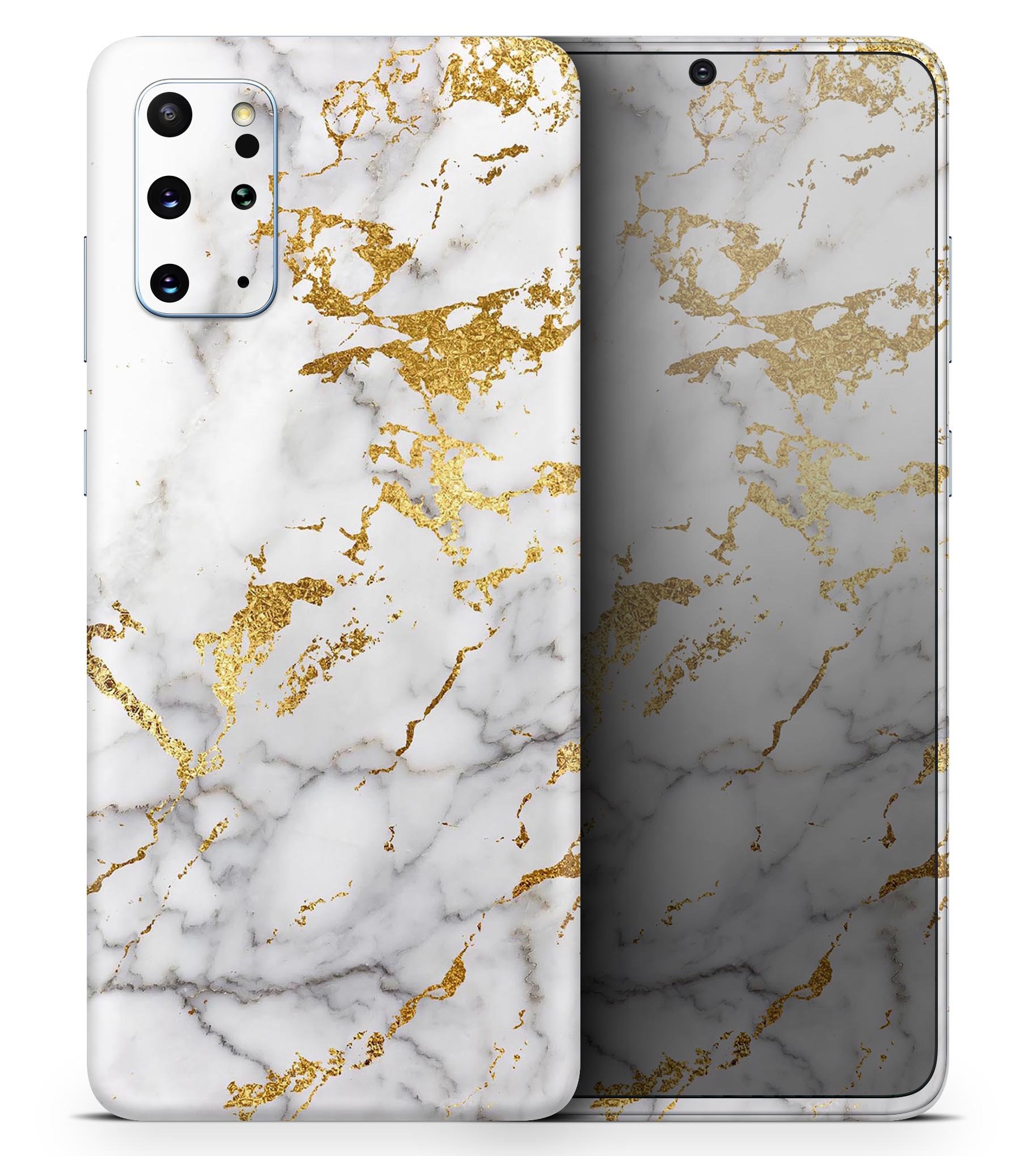 Marble and Digital Gold Foil V5 Skin-Kit for Samsung Galaxy S20, showcasing a stylish design with a premium finish.