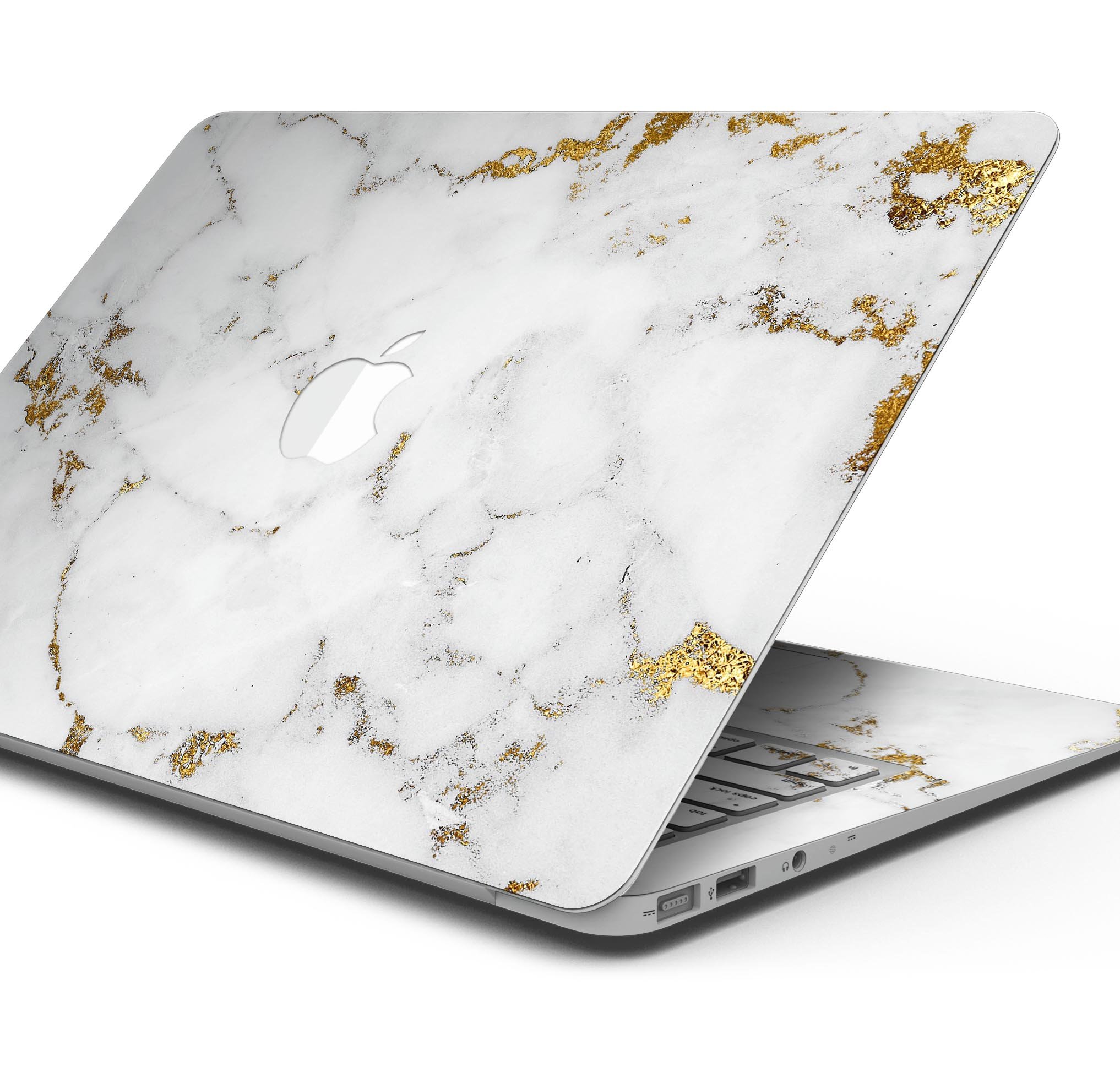 Marble and Digital Gold Foil V6 skin decal wrap kit for MacBook, showcasing a stylish design with a premium vinyl finish.