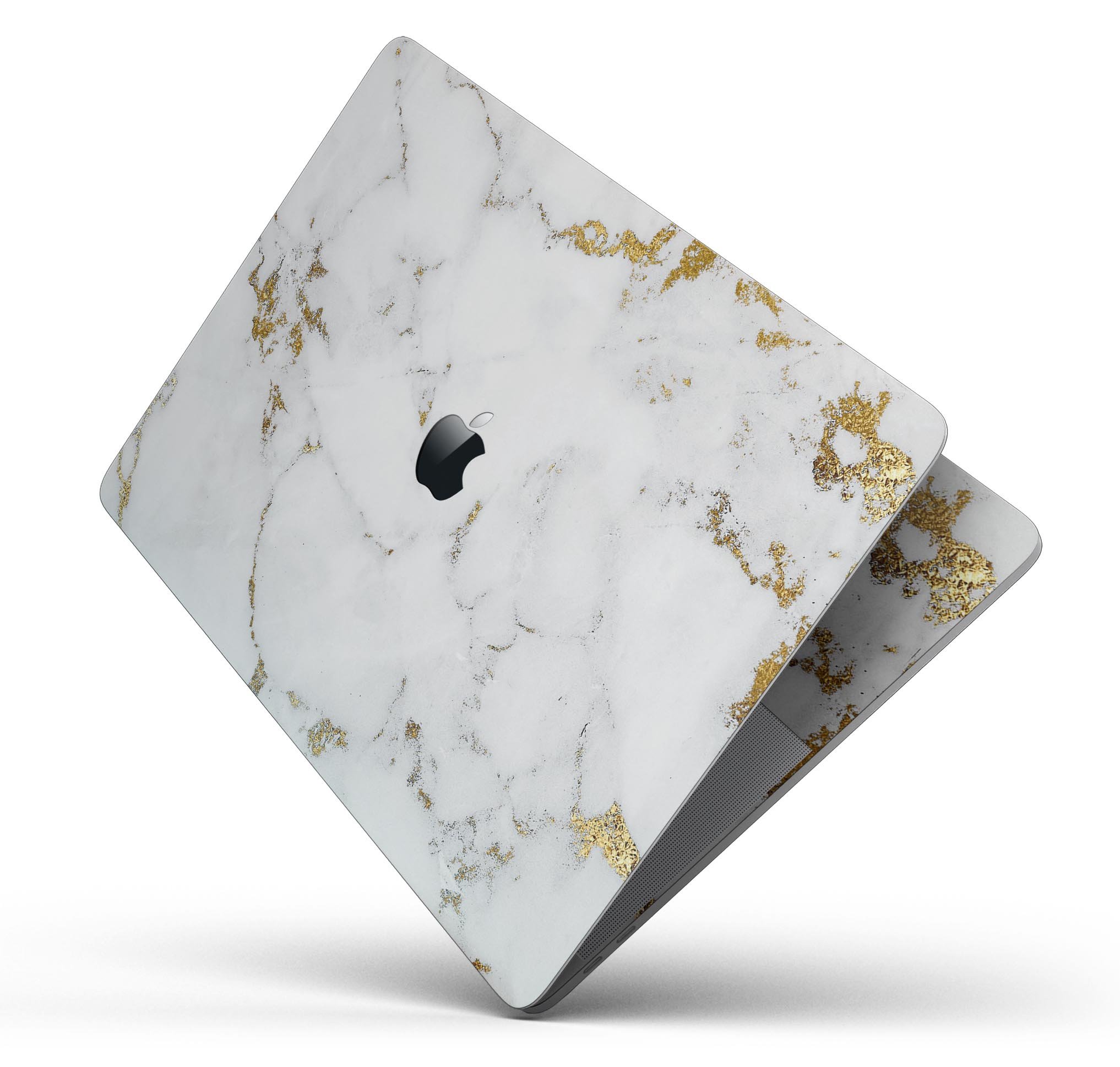 Marble and Digital Gold Foil V6 skin decal wrap kit for MacBook, showcasing a stylish design with a premium vinyl finish.