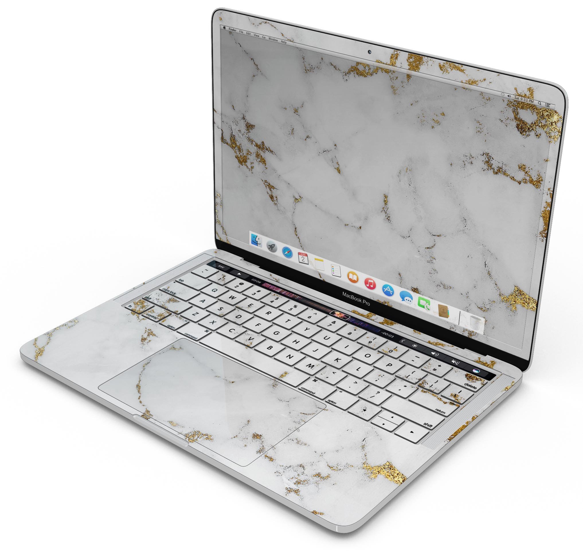 Marble and Digital Gold Foil V6 skin decal wrap kit for MacBook, showcasing a stylish design with a premium vinyl finish.