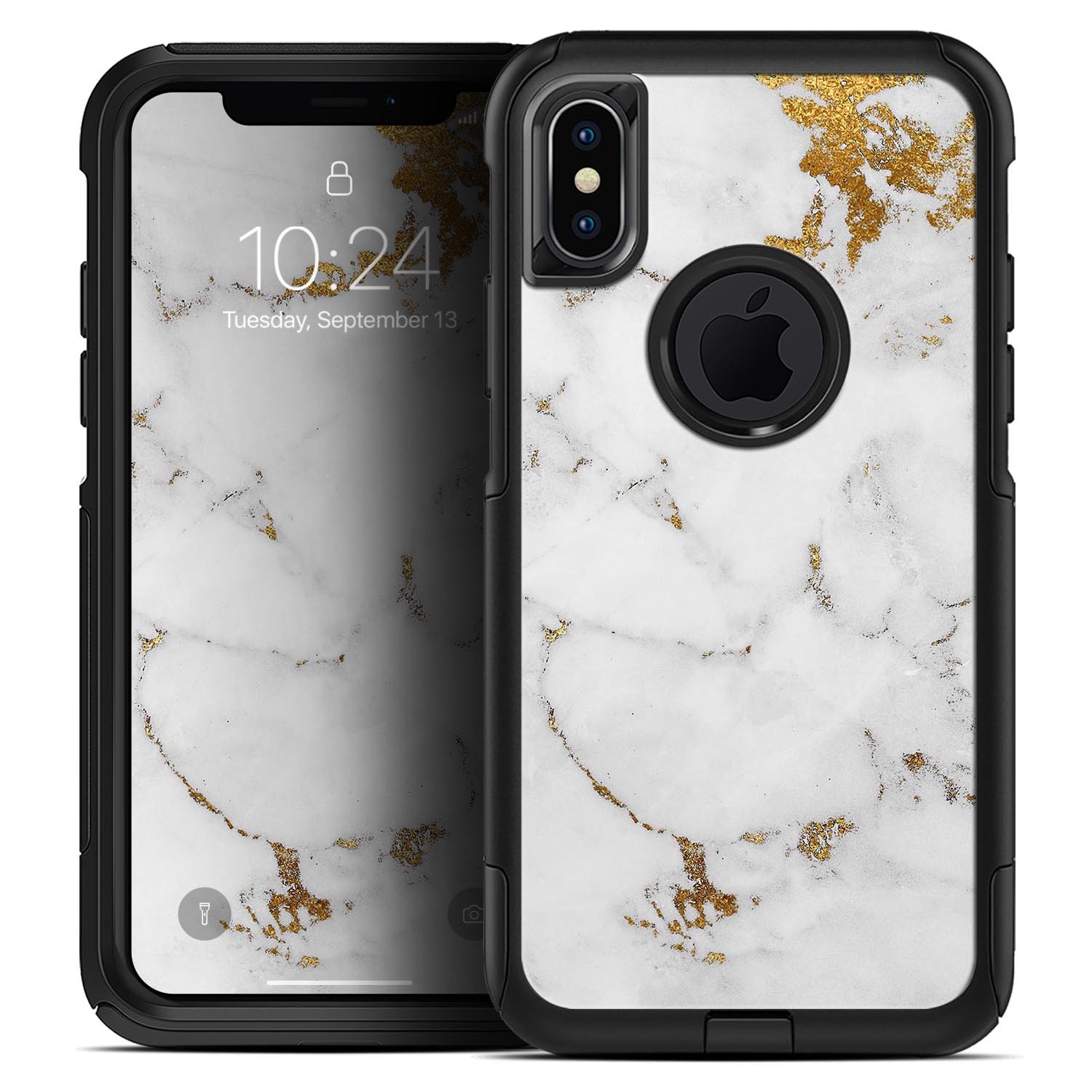 Marble & Digital Gold Foil V6 Skin Kit for iPhone OtterBox Cases, showcasing a stylish marble design with gold foil accents.