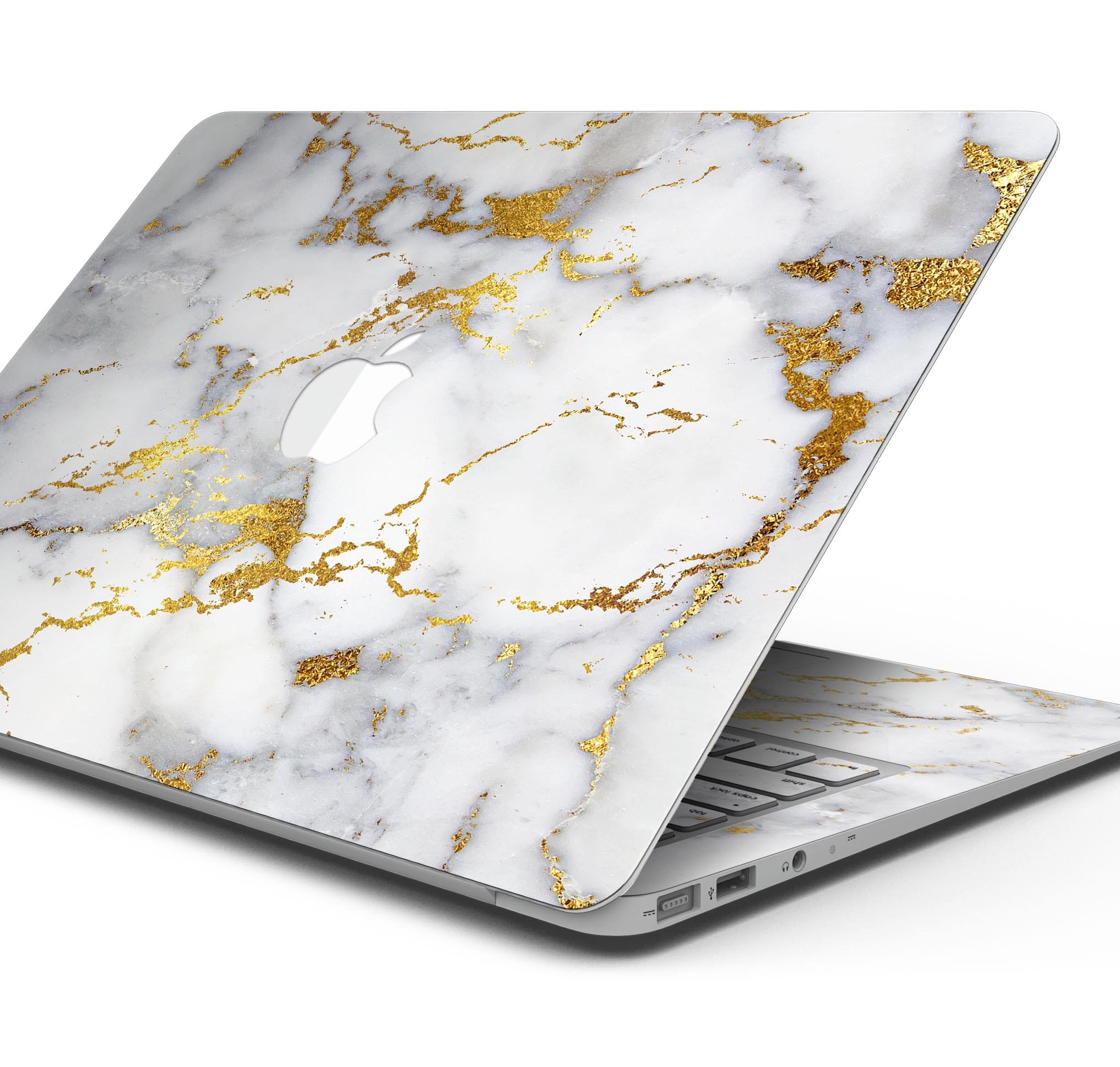 Marble and Digital Gold Foil V7 skin decal wrap kit for Apple MacBook, showcasing a stylish design with premium vinyl material.