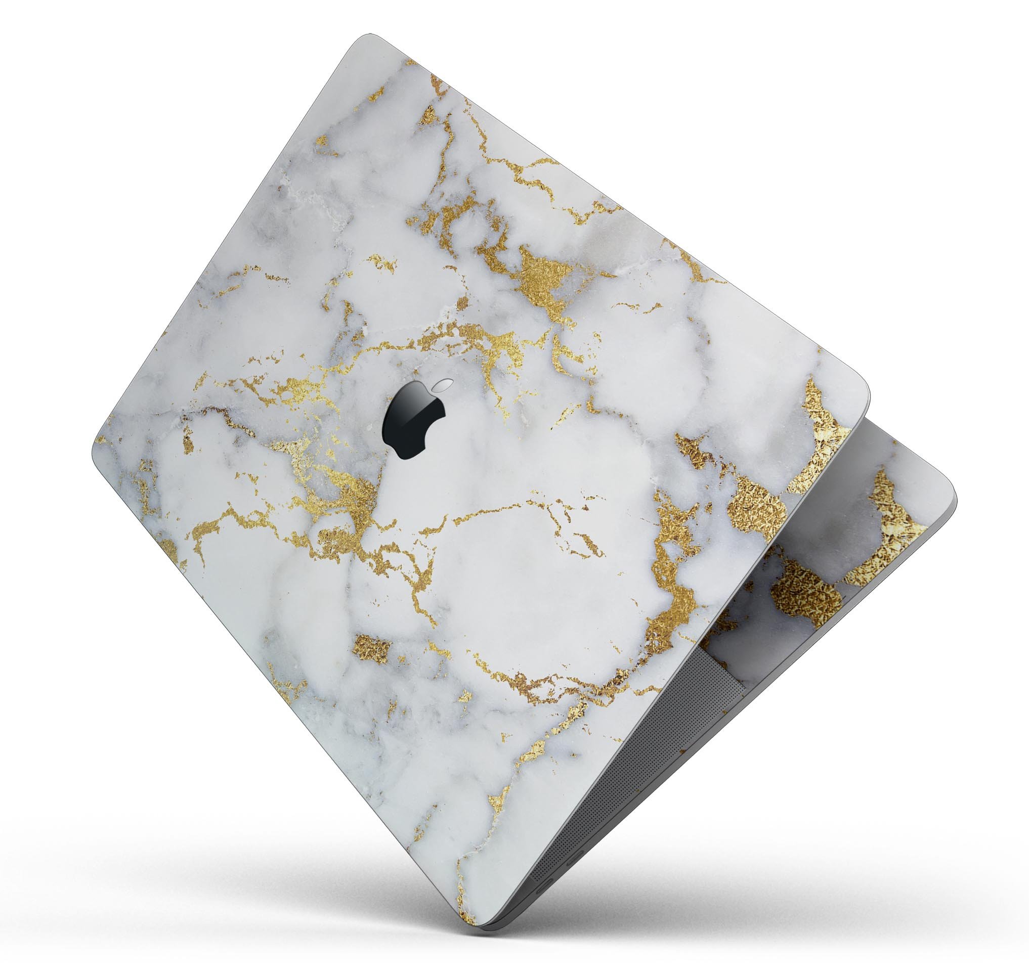 Marble and Digital Gold Foil V7 skin decal wrap kit for Apple MacBook, showcasing a stylish design with premium vinyl material.