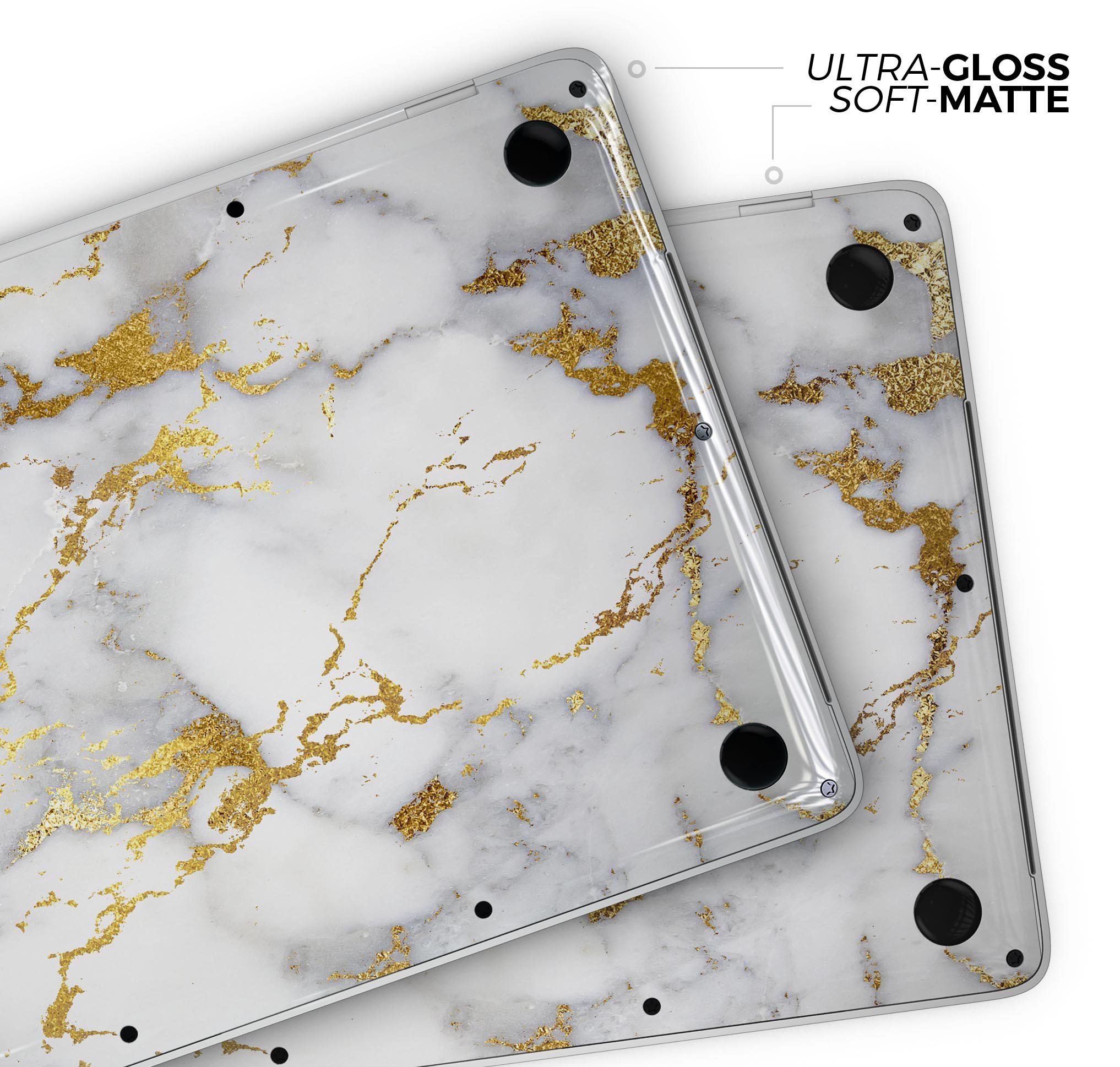Marble and Digital Gold Foil V7 skin decal wrap kit for Apple MacBook, showcasing a stylish design with premium vinyl material.