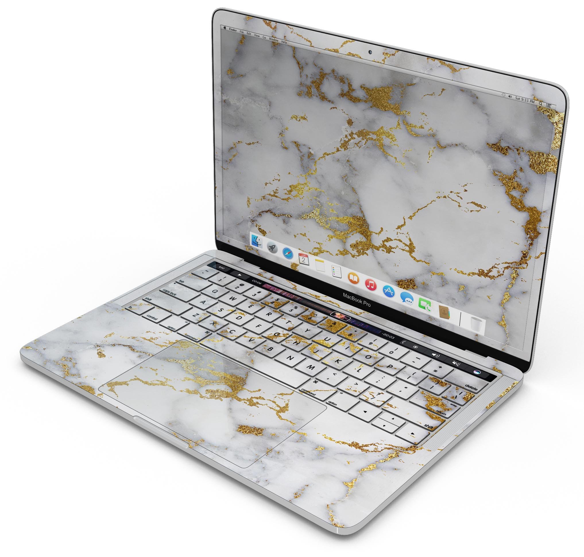 Marble and Digital Gold Foil V7 skin decal wrap kit for Apple MacBook, showcasing a stylish design with premium vinyl material.