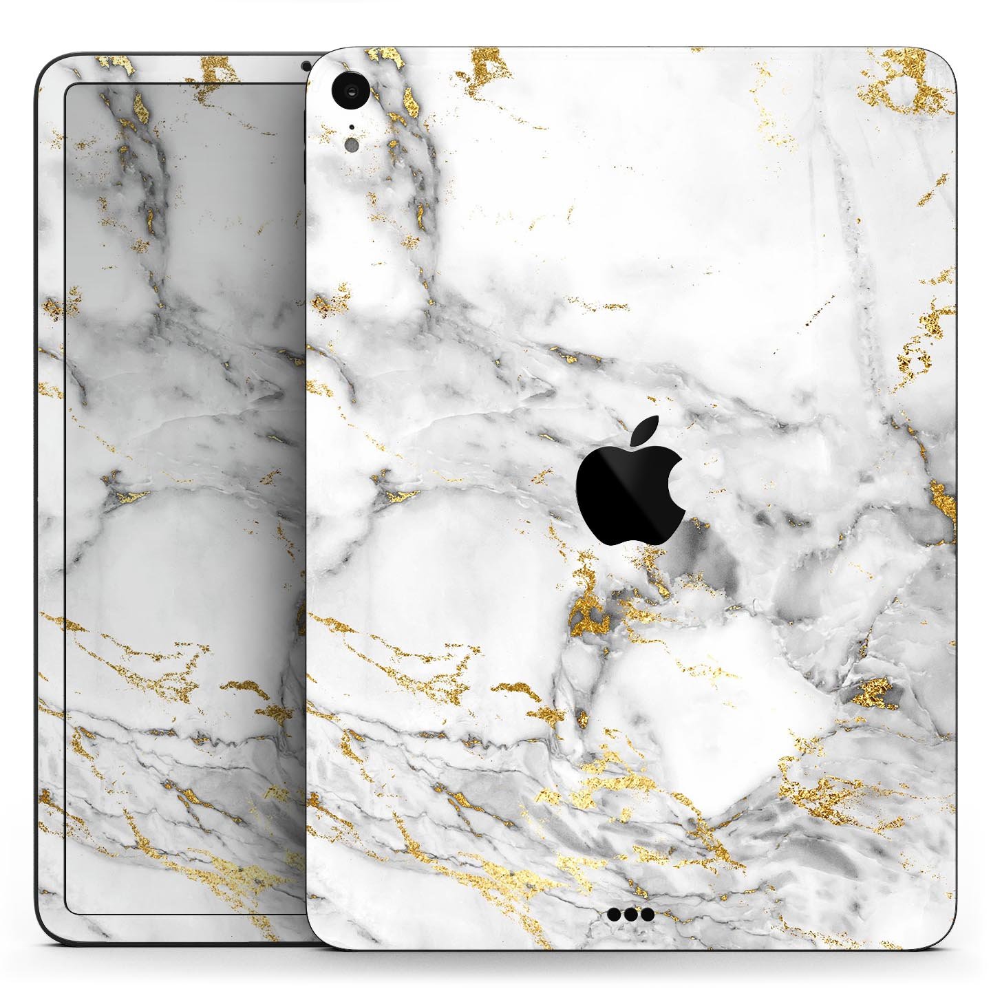 Marble and digital gold foil skin decal for Apple devices, showcasing a stylish design with premium 3M material for protection.