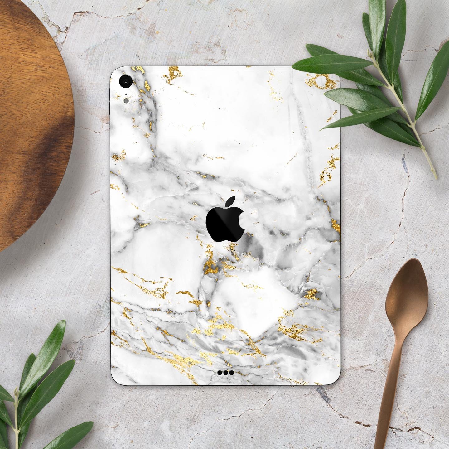Marble and digital gold foil skin decal for Apple devices, showcasing a stylish design with premium 3M material for protection.