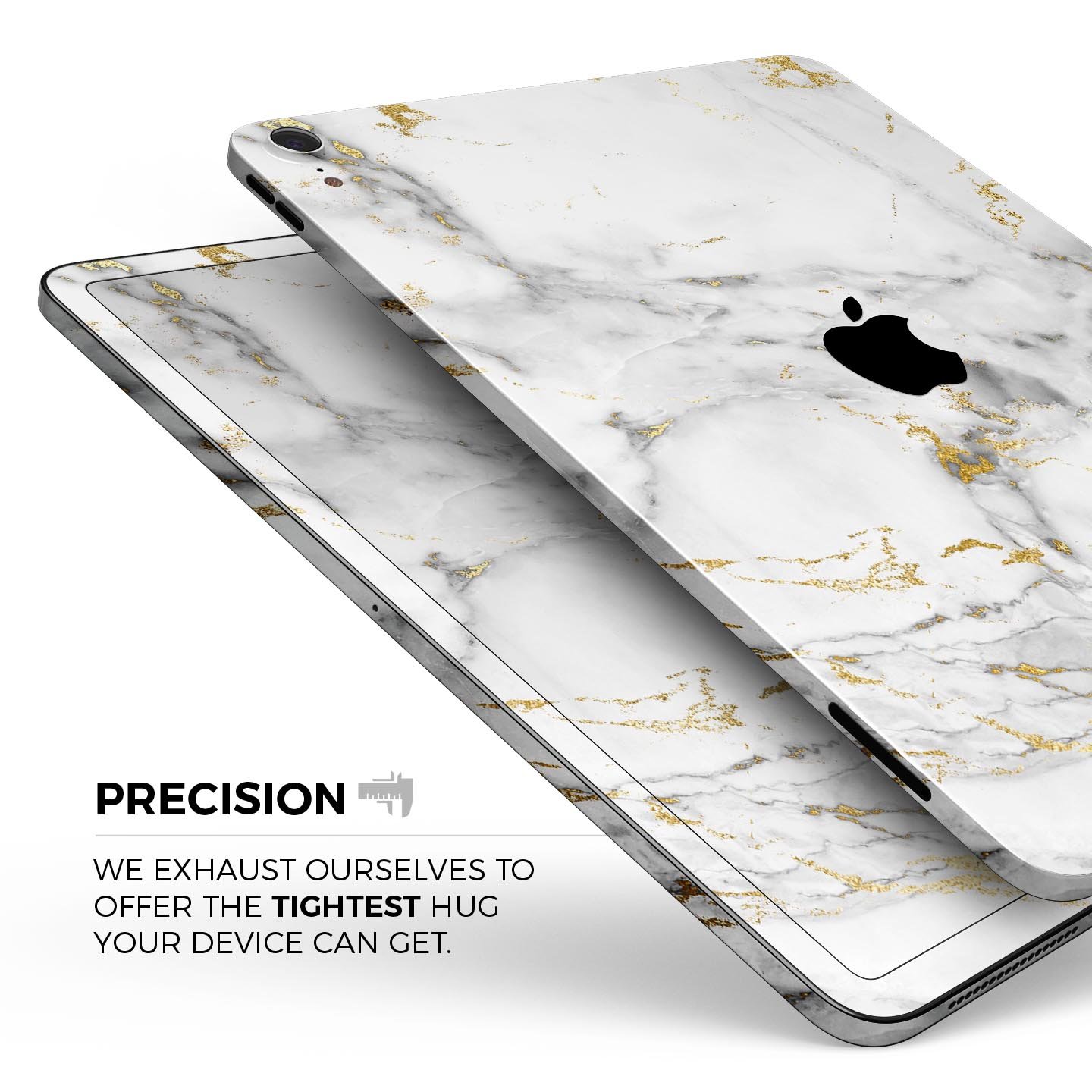 Marble and digital gold foil skin decal for Apple devices, showcasing a stylish design with premium 3M material for protection.