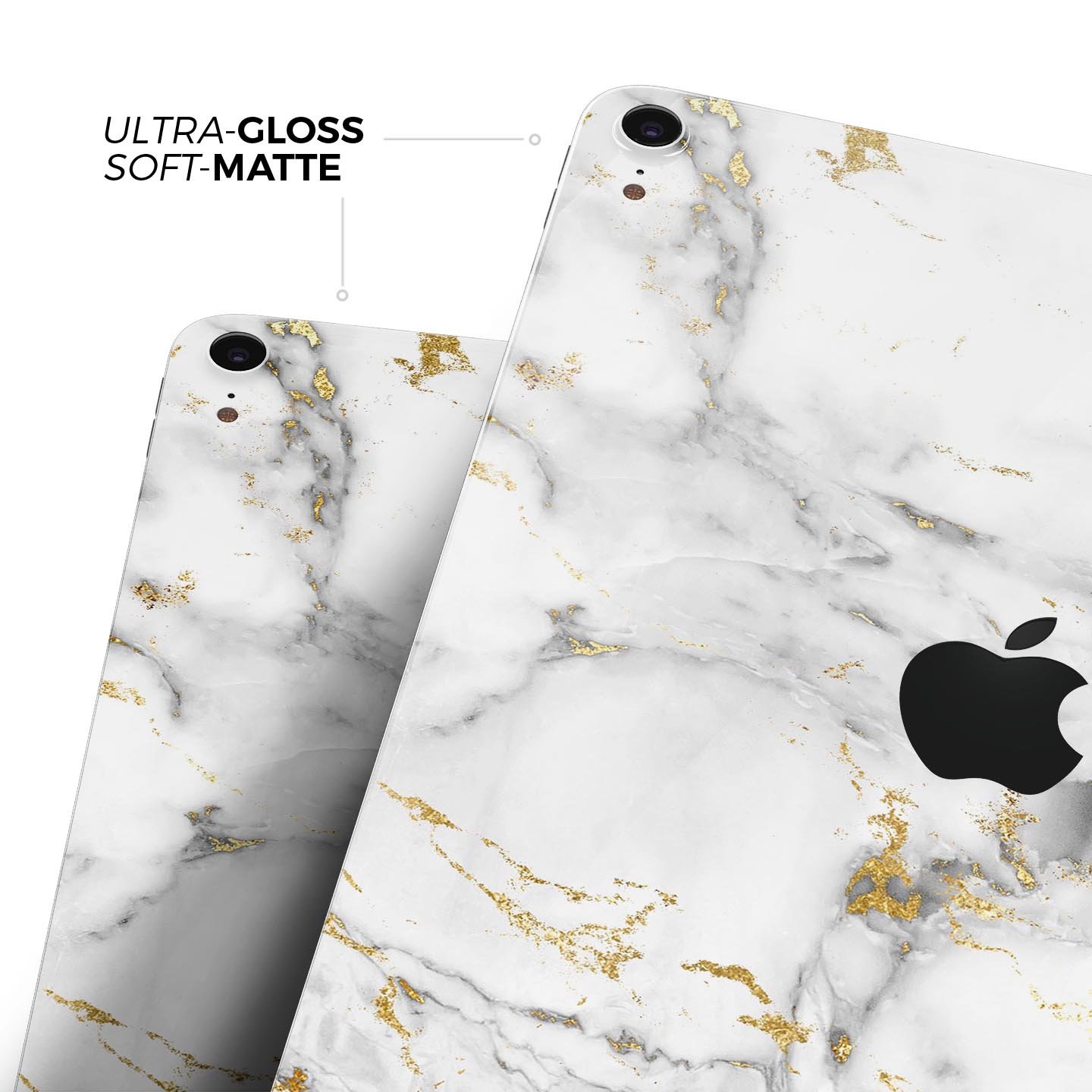 Marble and digital gold foil skin decal for Apple devices, showcasing a stylish design with premium 3M material for protection.
