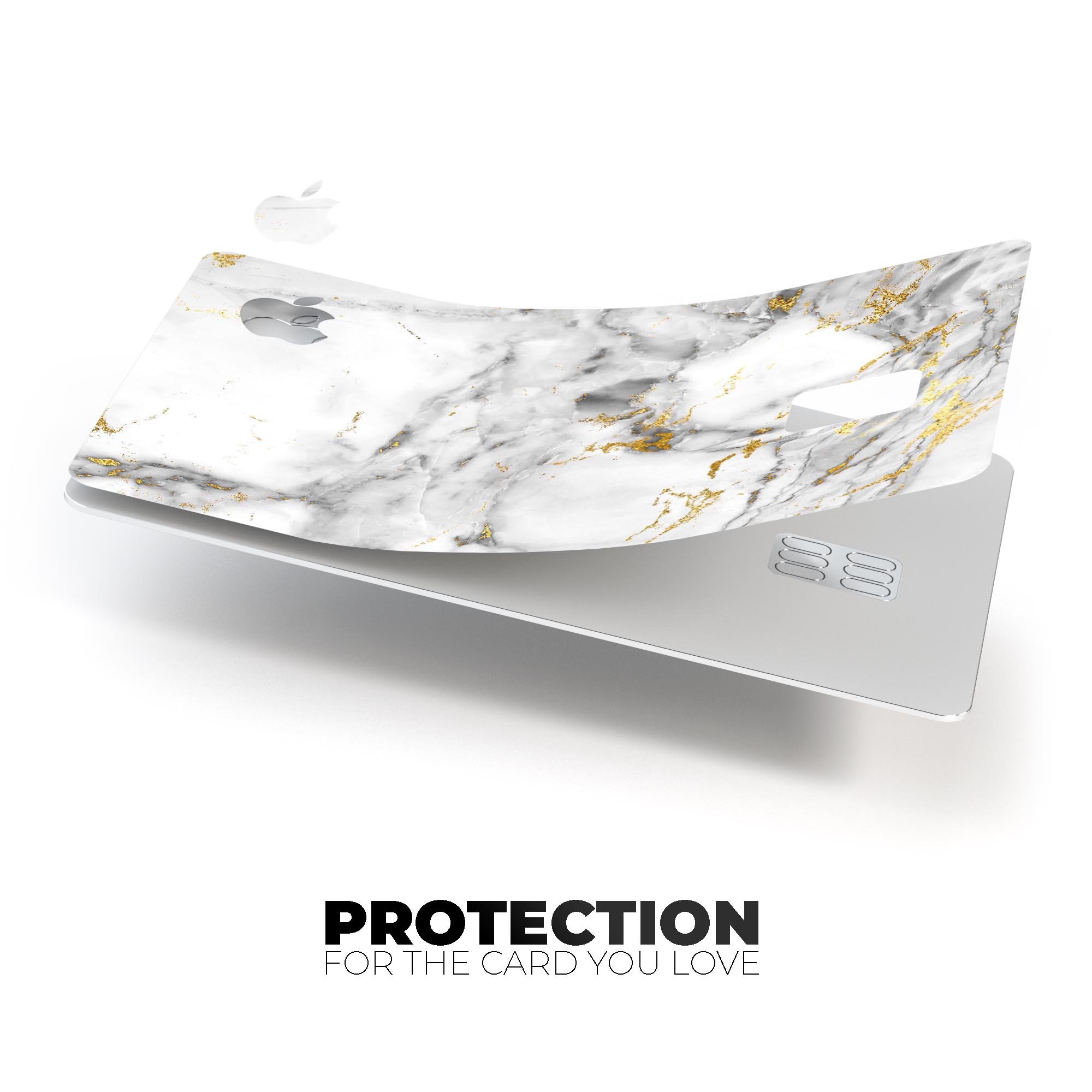 Marble and Digital Gold Foil V8 skin for Apple Card, showcasing its premium design and protective features.