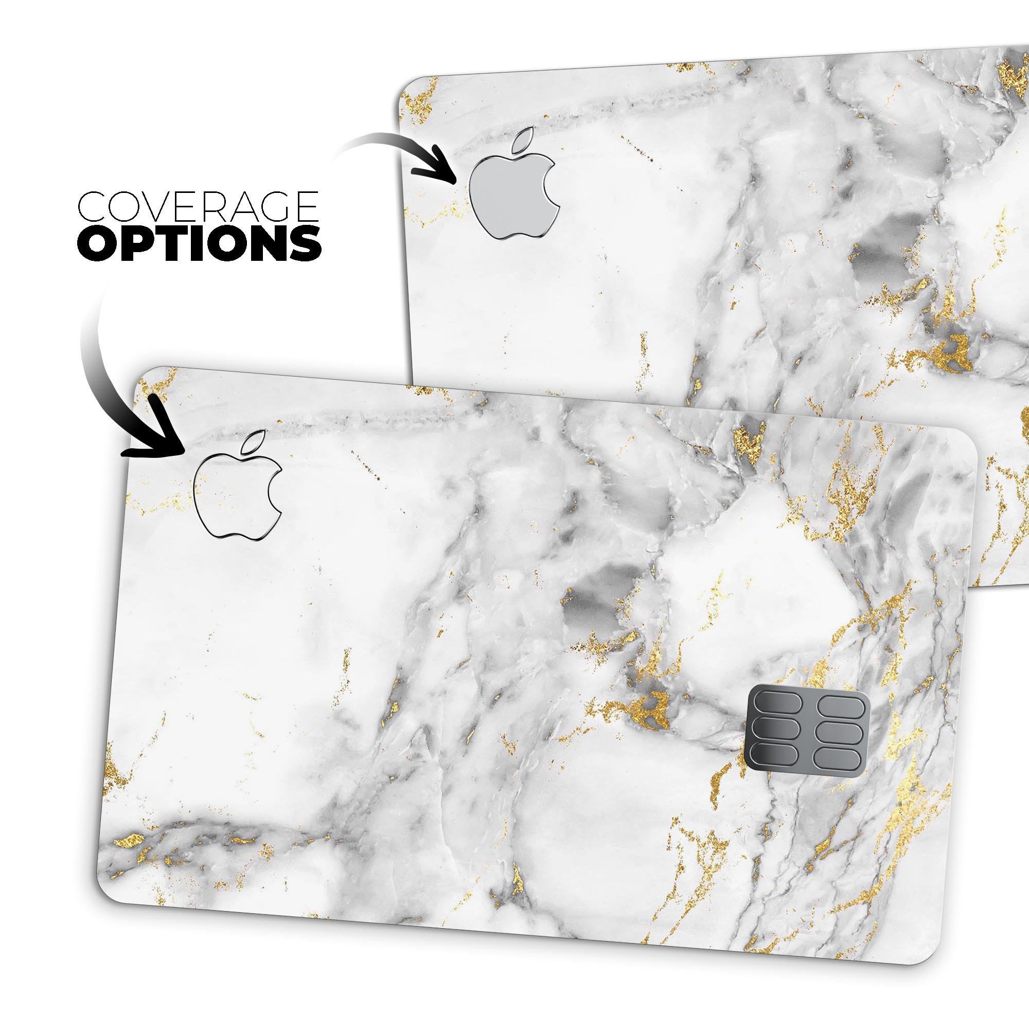 Marble and Digital Gold Foil V8 skin for Apple Card, showcasing its premium design and protective features.