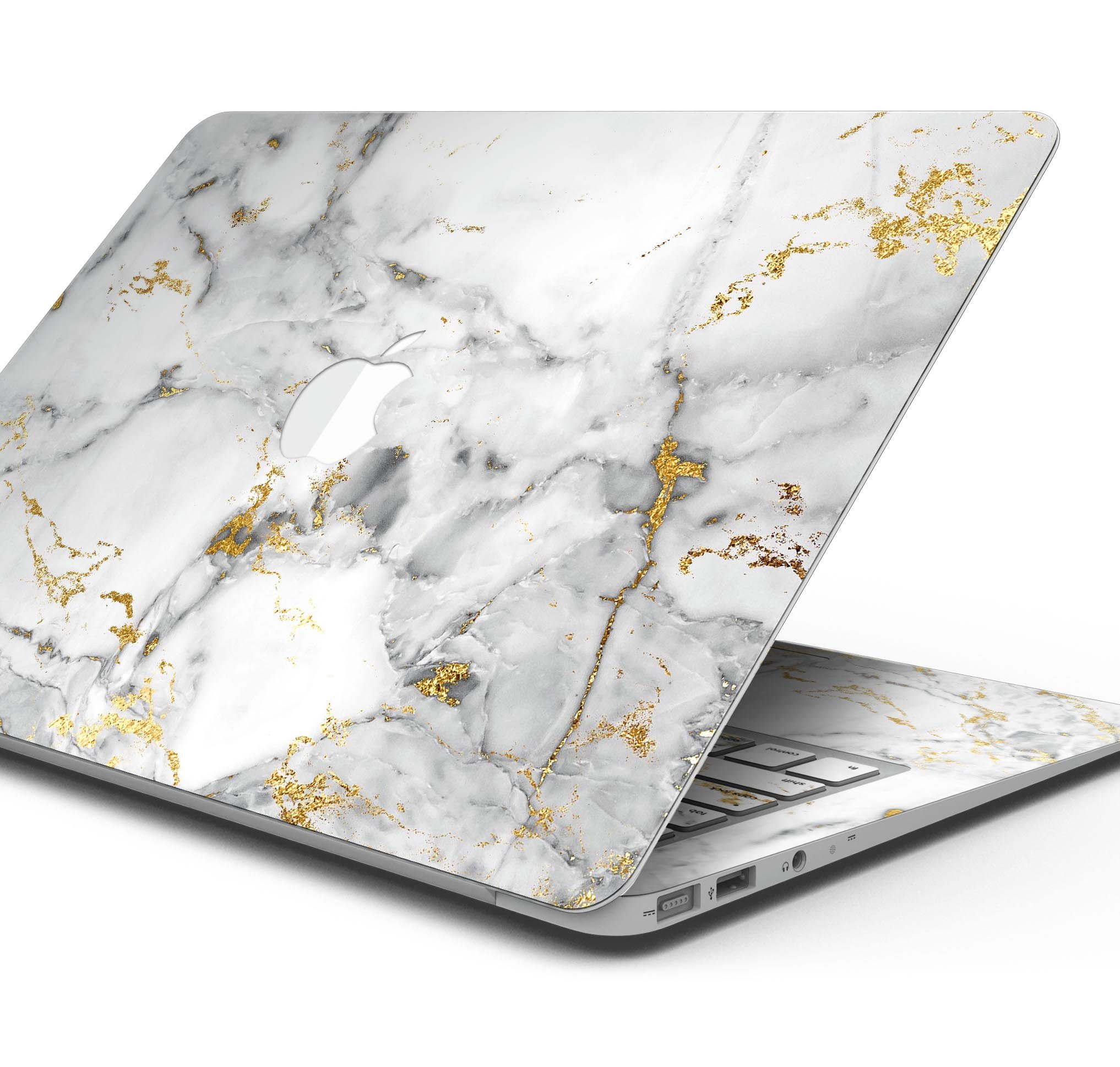 Marble and Digital Gold Foil V8 skin decal wrap kit for MacBook, showcasing its elegant design and premium quality.
