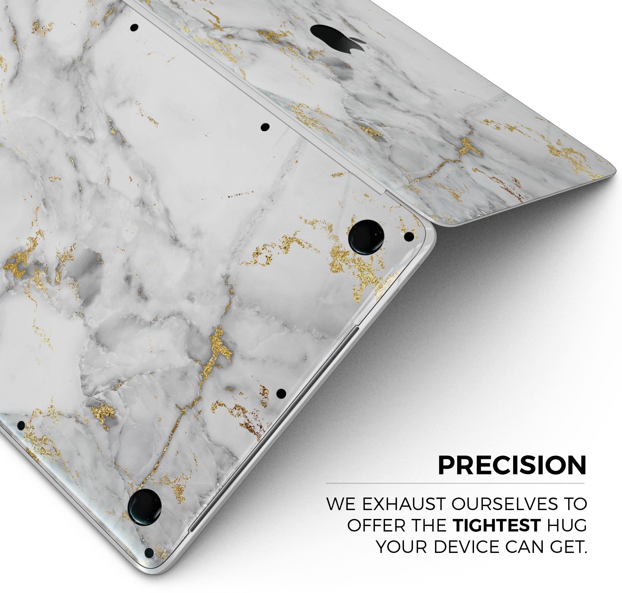 Marble and Digital Gold Foil V8 skin decal wrap kit for MacBook, showcasing its elegant design and premium quality.