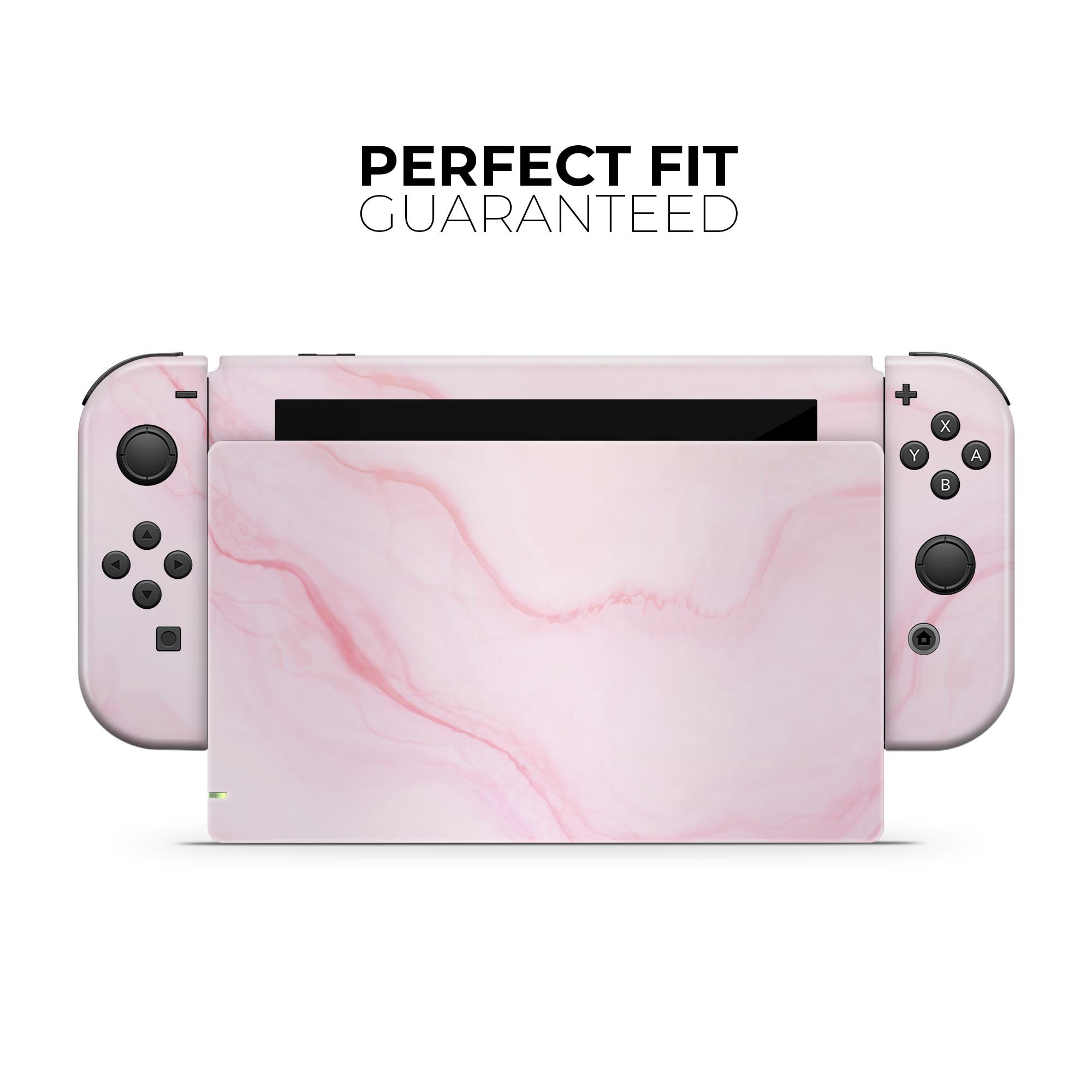 Marble Surface V1 Pink skin decal wrap kit for Nintendo Switch, showcasing a stylish marble design that fits snugly on the console.