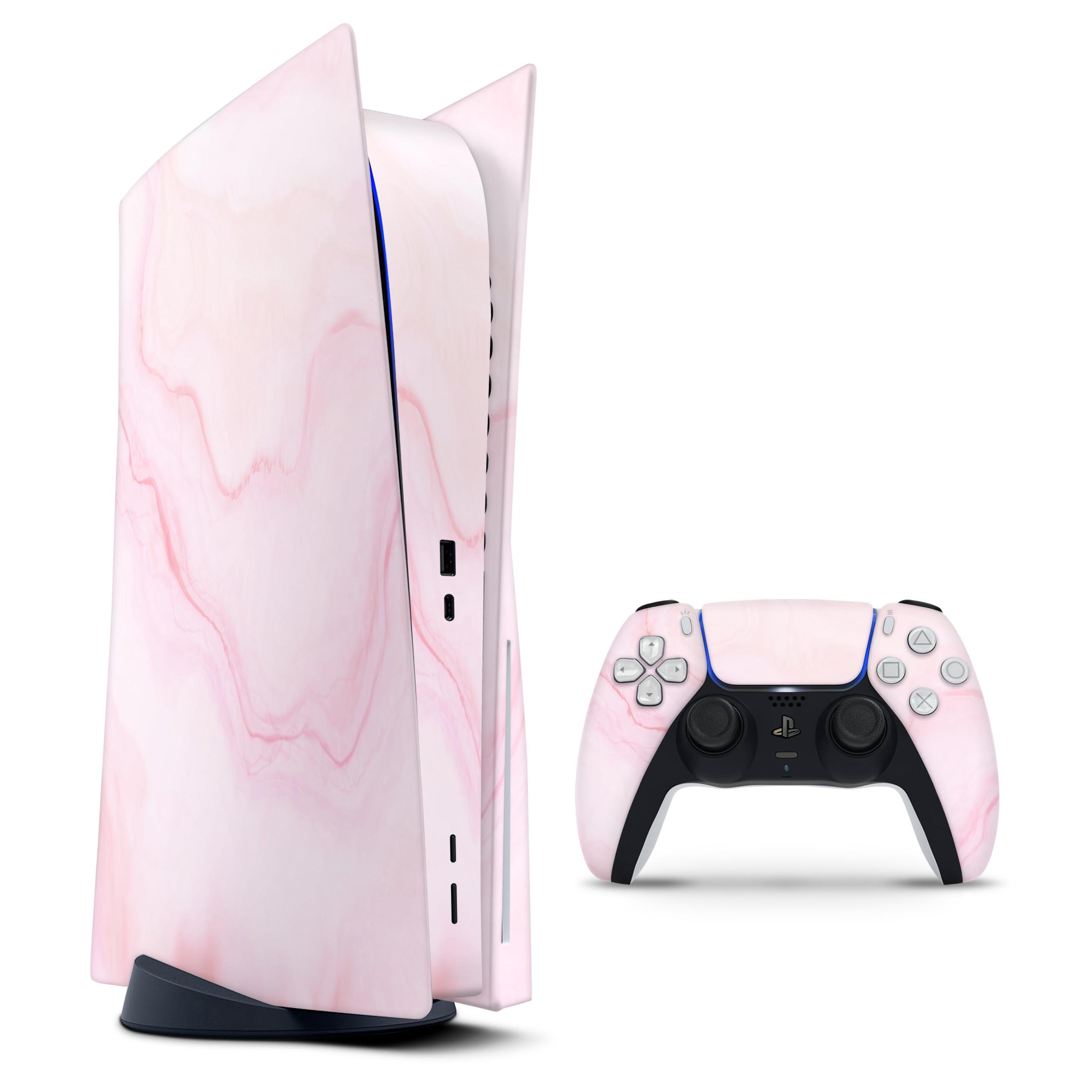 Marble Surface V1 Pink skin decal wrap kit for Sony Playstation 5, showcasing a stylish pink marble design that fits snugly on the console.