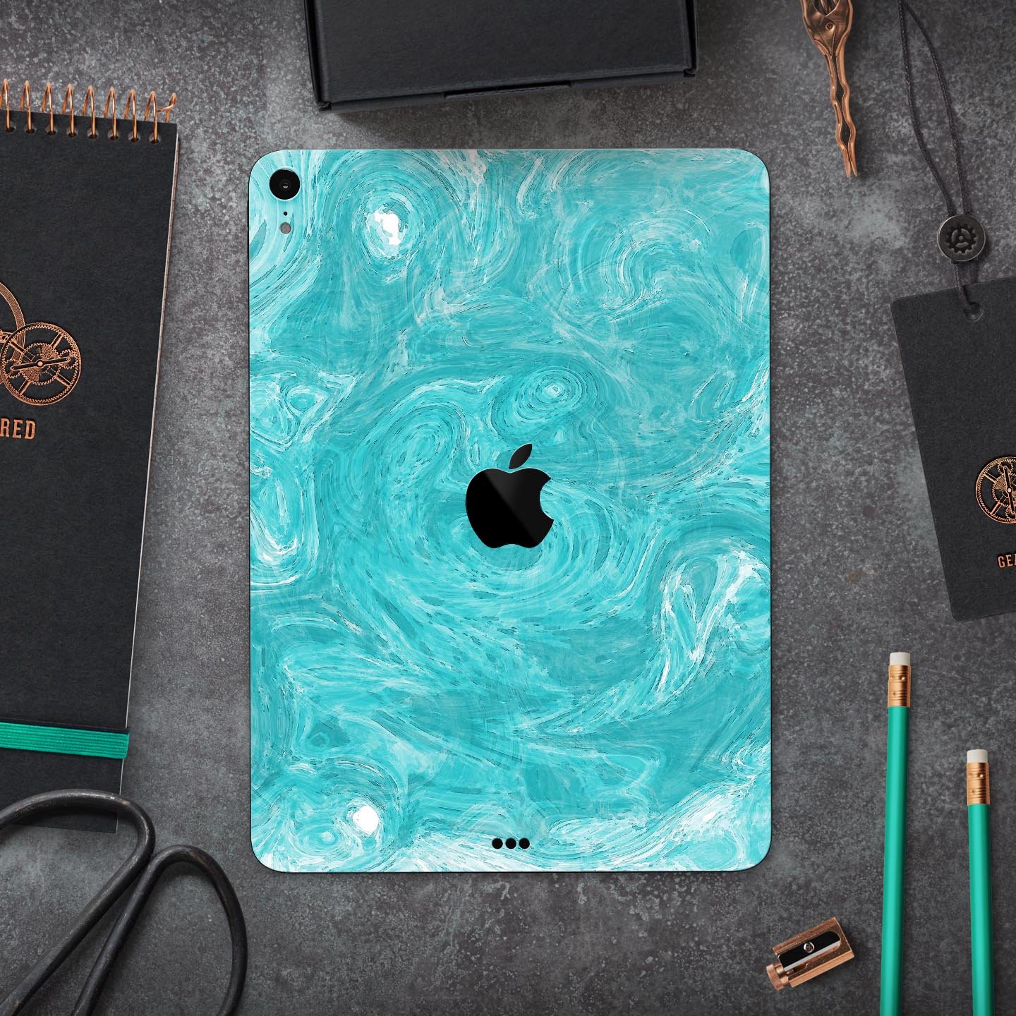 Marble Surface V1 Teal skin decal for Apple iPad Pro, showcasing its elegant design and premium finish.