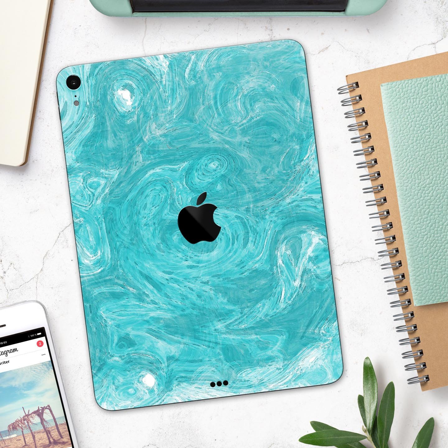 Marble Surface V1 Teal skin decal for Apple iPad Pro, showcasing its elegant design and premium finish.