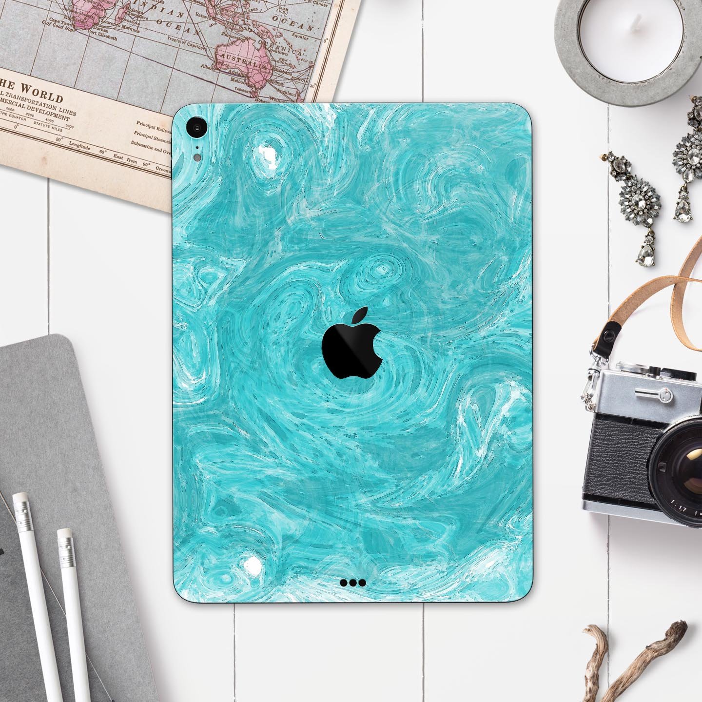 Marble Surface V1 Teal skin decal for Apple iPad Pro, showcasing its elegant design and premium finish.