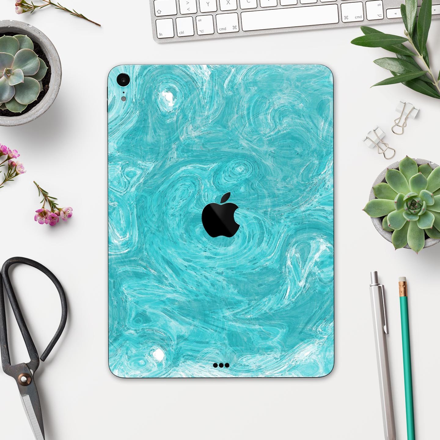 Marble Surface V1 Teal skin decal for Apple iPad Pro, showcasing its elegant design and premium finish.