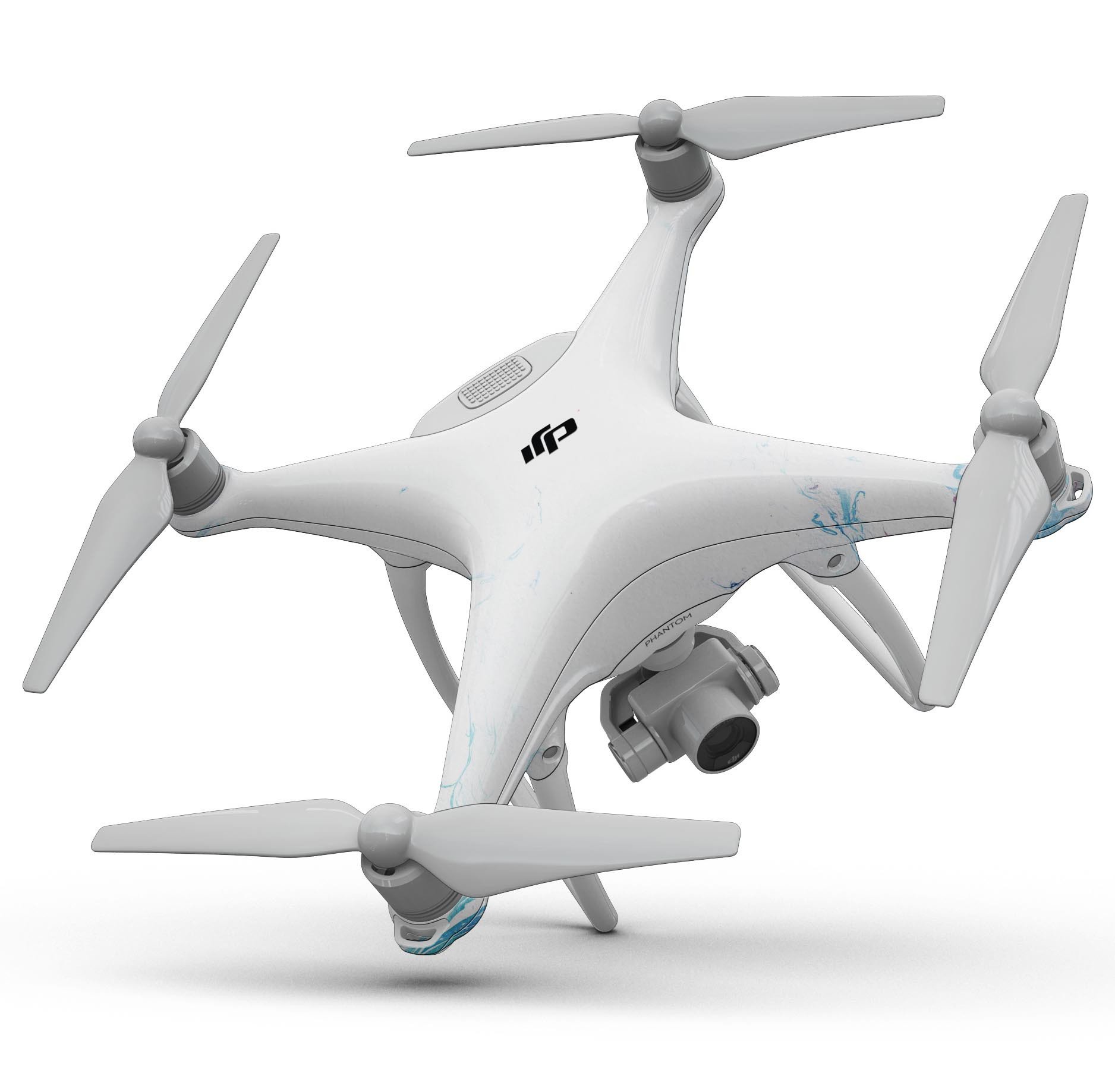 Marbleized Blue Border Full-Body Skin Kit for DJI Phantom 4, showcasing its unique design and protective features.