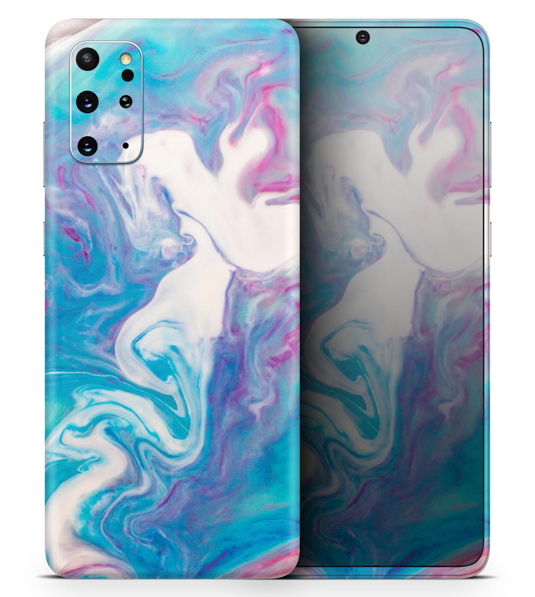 Marbleized Blue Paradise V45 Skin-Kit for Samsung Galaxy S20, showcasing a vibrant blue marble design on a sleek vinyl surface.