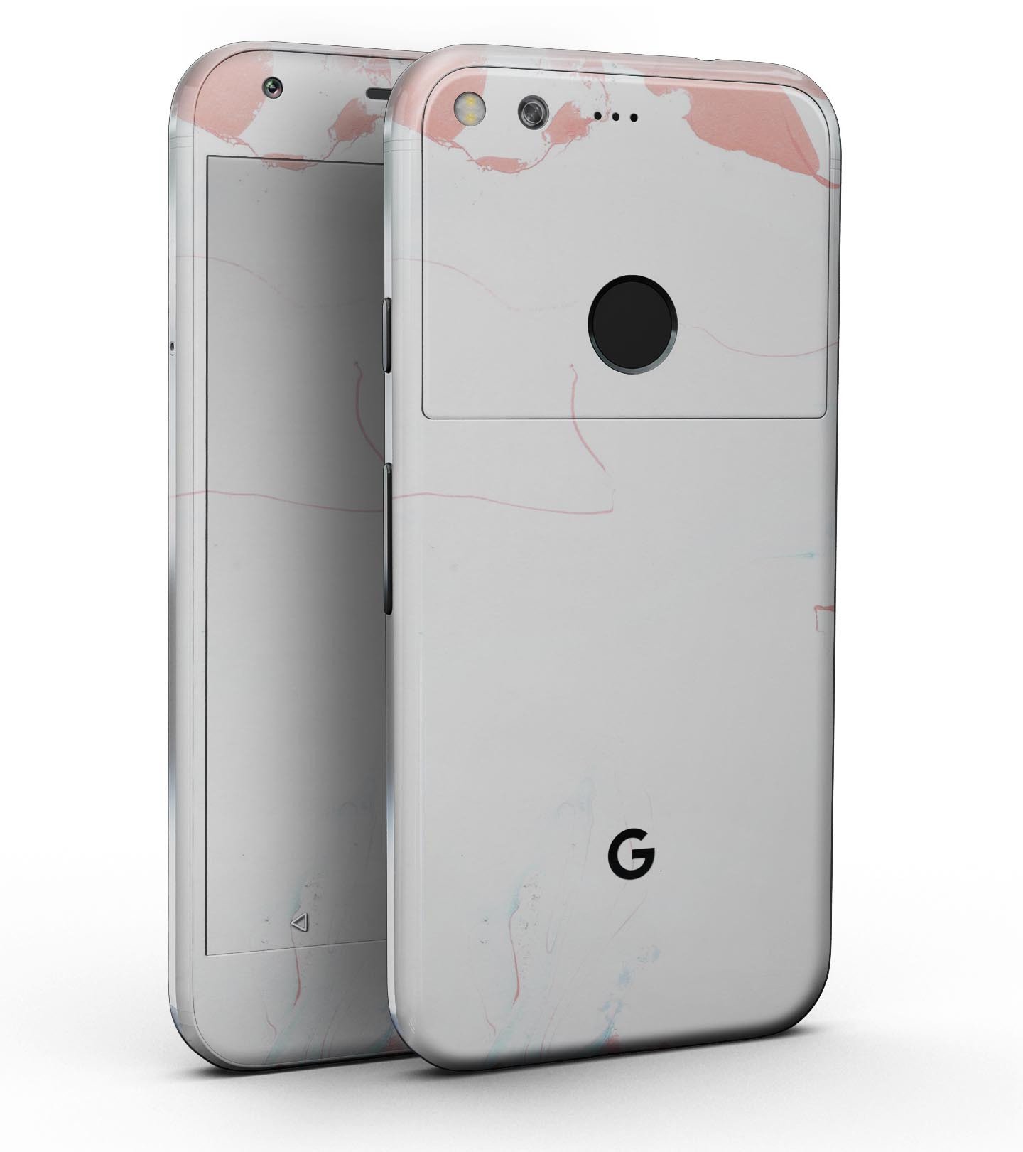 Marbleized Coral and Mint Full-Body Skin Kit for Google Pixel 5 and 5.5 XL, showcasing its vibrant design and precision fit.