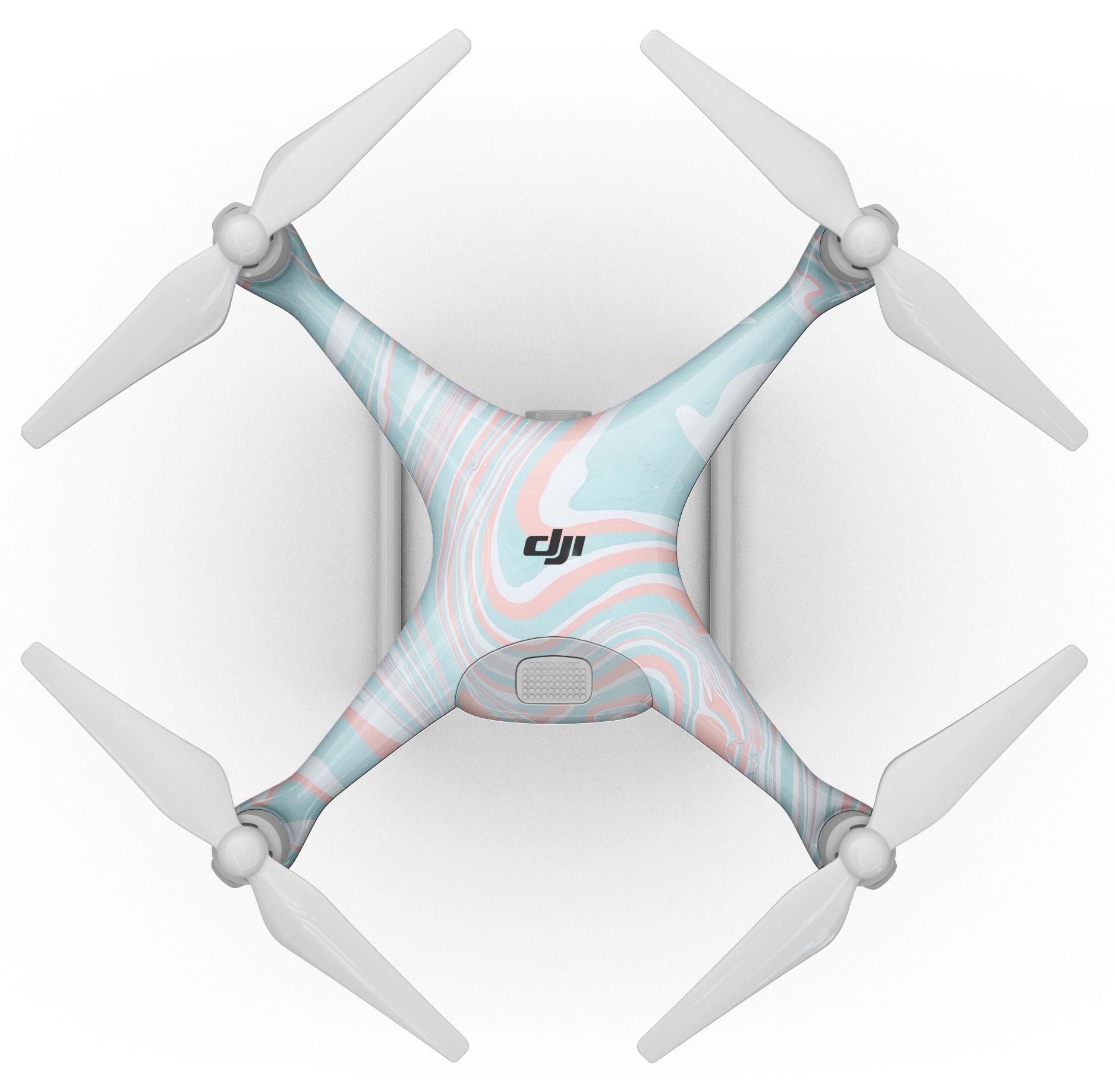 Marbleized Mint and Coral Full-Body Skin Kit for DJI Phantom 4, showcasing a vibrant design and precision fit.