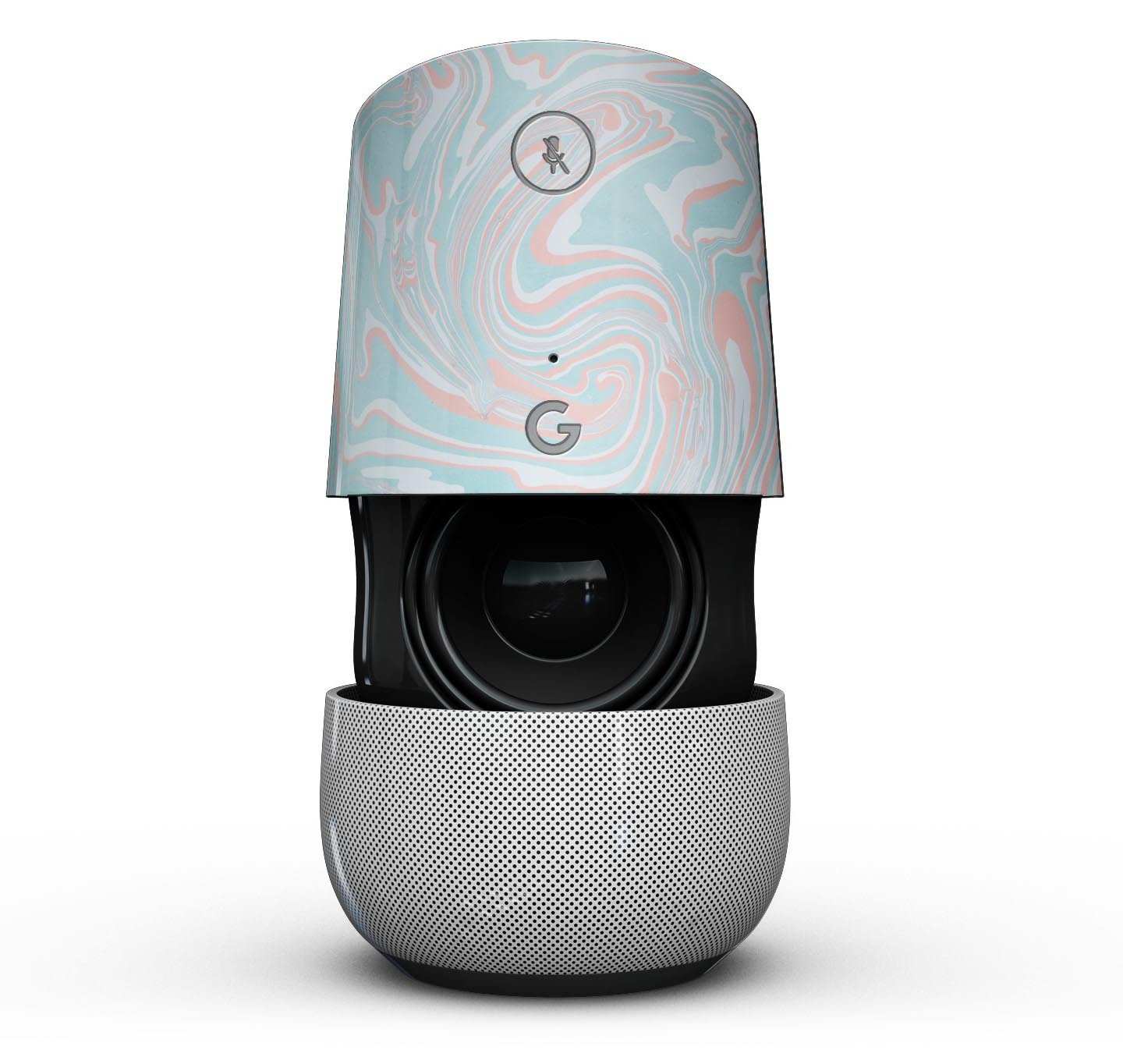 Marbleized Mint and Coral Full-Body Skin Kit for Google Home, showcasing vibrant colors and sleek design.