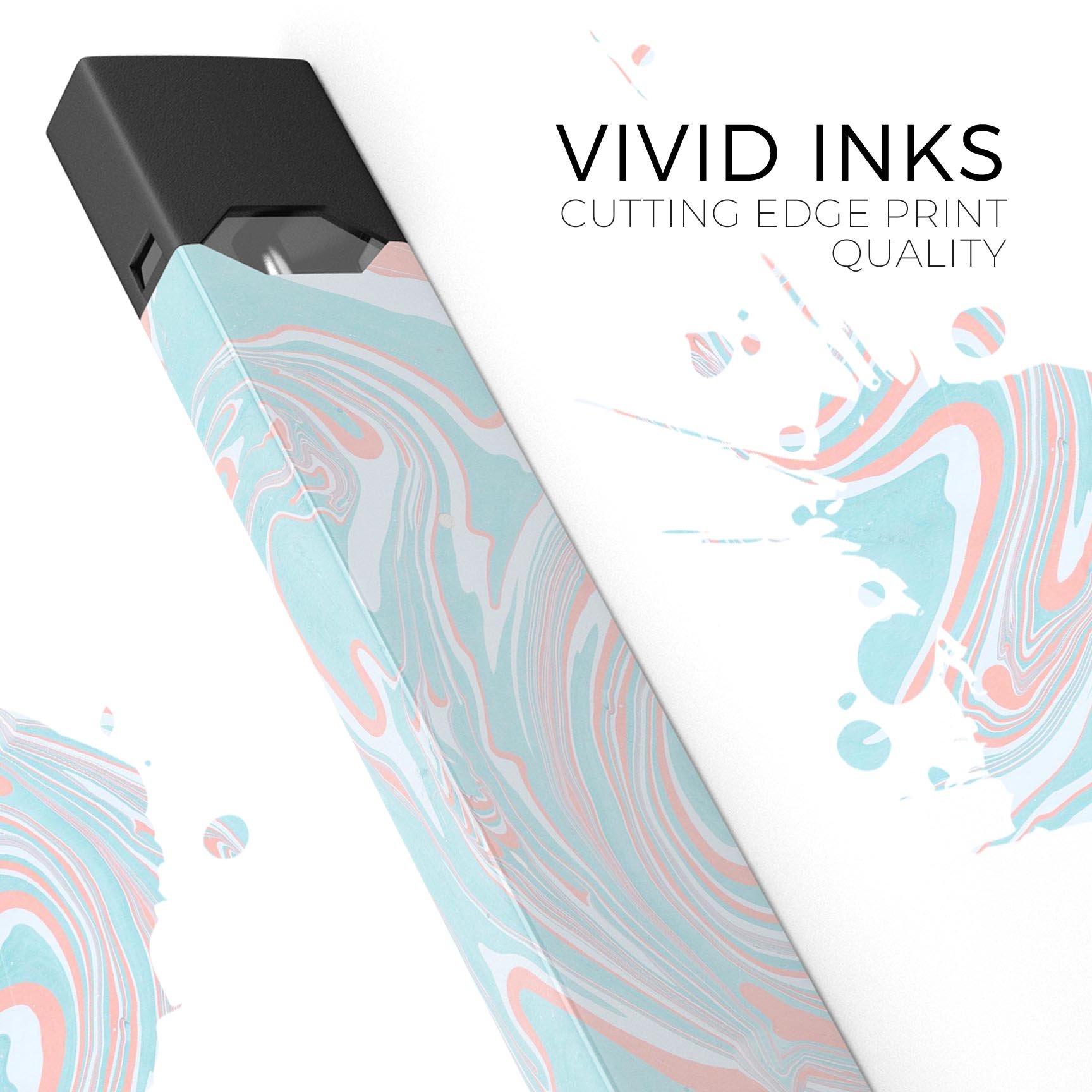 Marbleized Mint and Coral skin-wrap sticker for JUUL device, showcasing vibrant colors and precise cut.