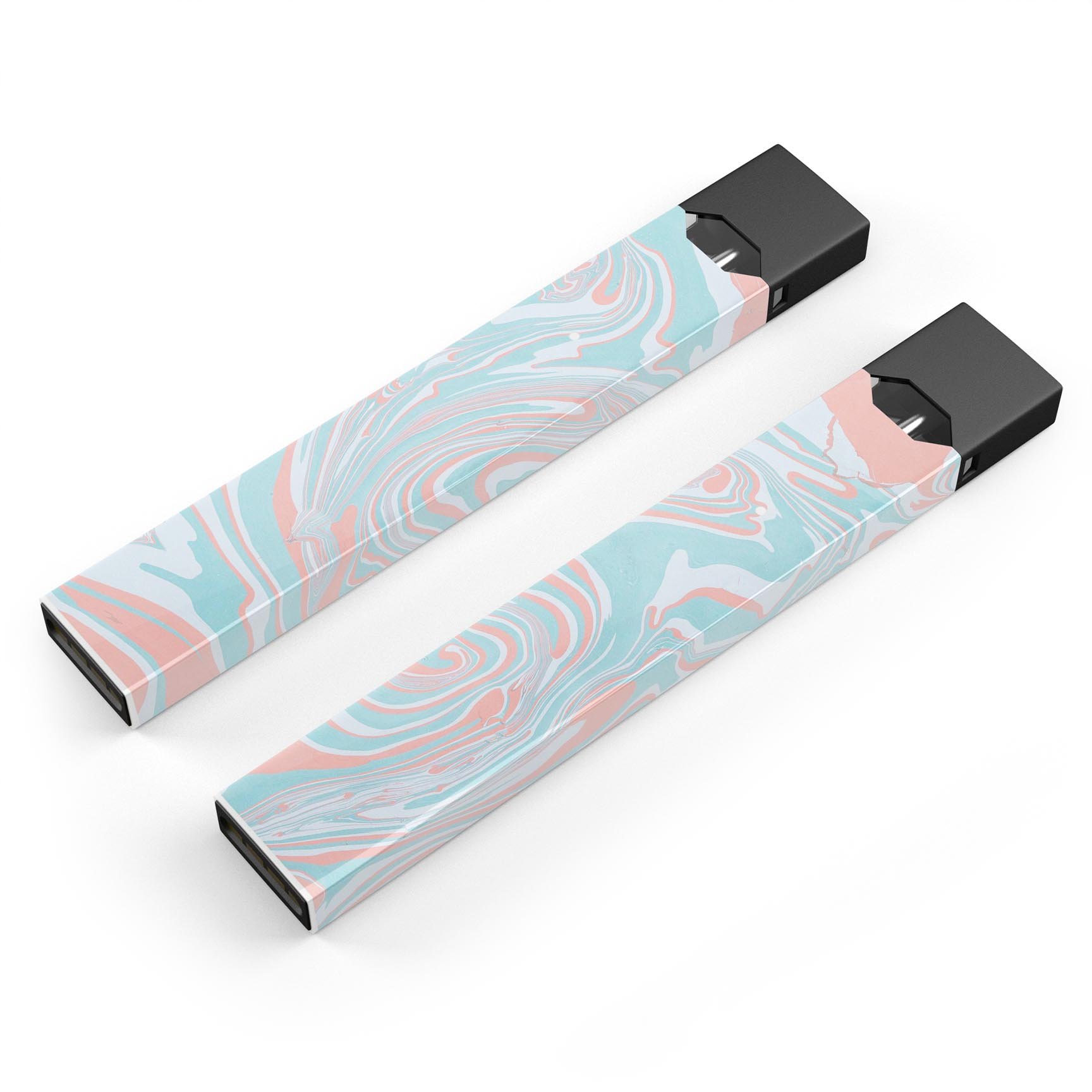 Marbleized Mint and Coral skin-wrap sticker for JUUL device, showcasing vibrant colors and precise cut.