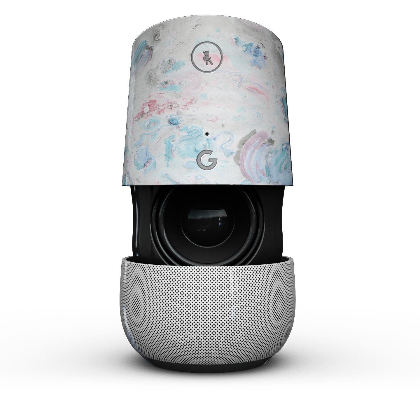 Marbleized Pink and Blue Blotch Full-Body Skin Kit for Google Home Assistant, showcasing its vibrant colors and sleek design.