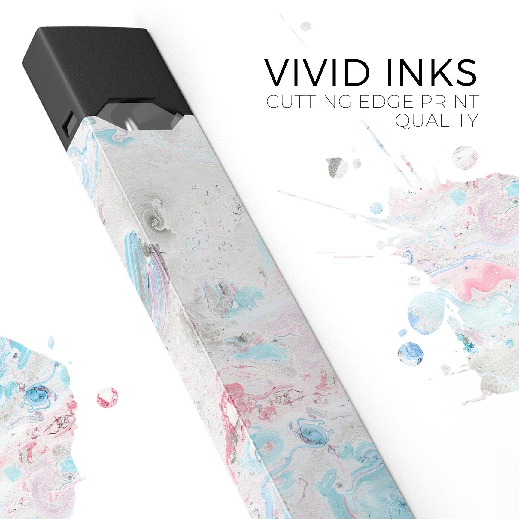 Marbleized Pink and Blue Blotch skin-wrap for JUUL vaping device, showcasing vibrant colors and a sleek design.