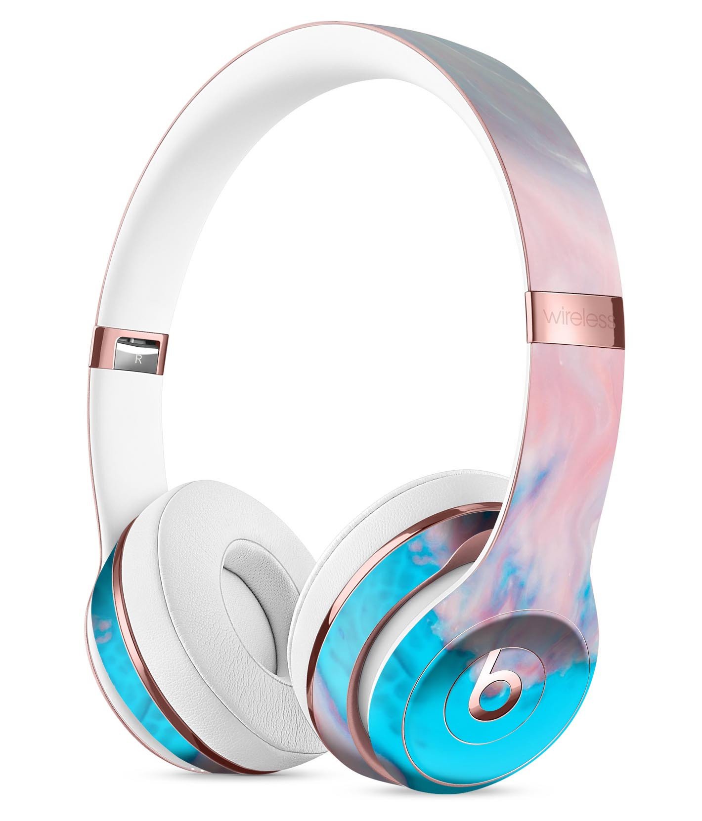 Marbleized Pink and Blue Paradise V322 Full-Body Skin Kit for Beats by Dre Solo 3 Wireless Headphones, showcasing vibrant colors and unique design.