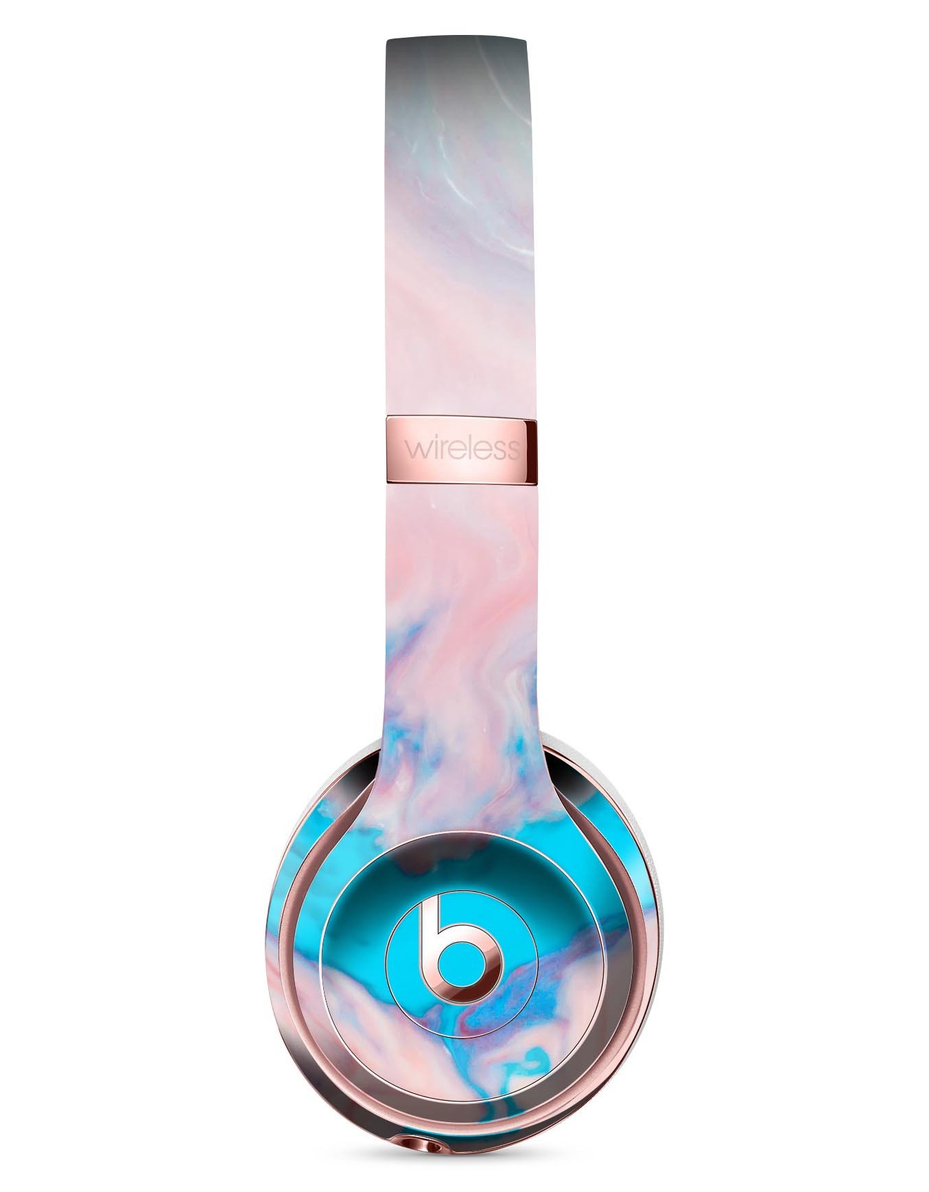 Marbleized Pink and Blue Paradise V322 Full-Body Skin Kit for Beats by Dre Solo 3 Wireless Headphones, showcasing vibrant colors and unique design.