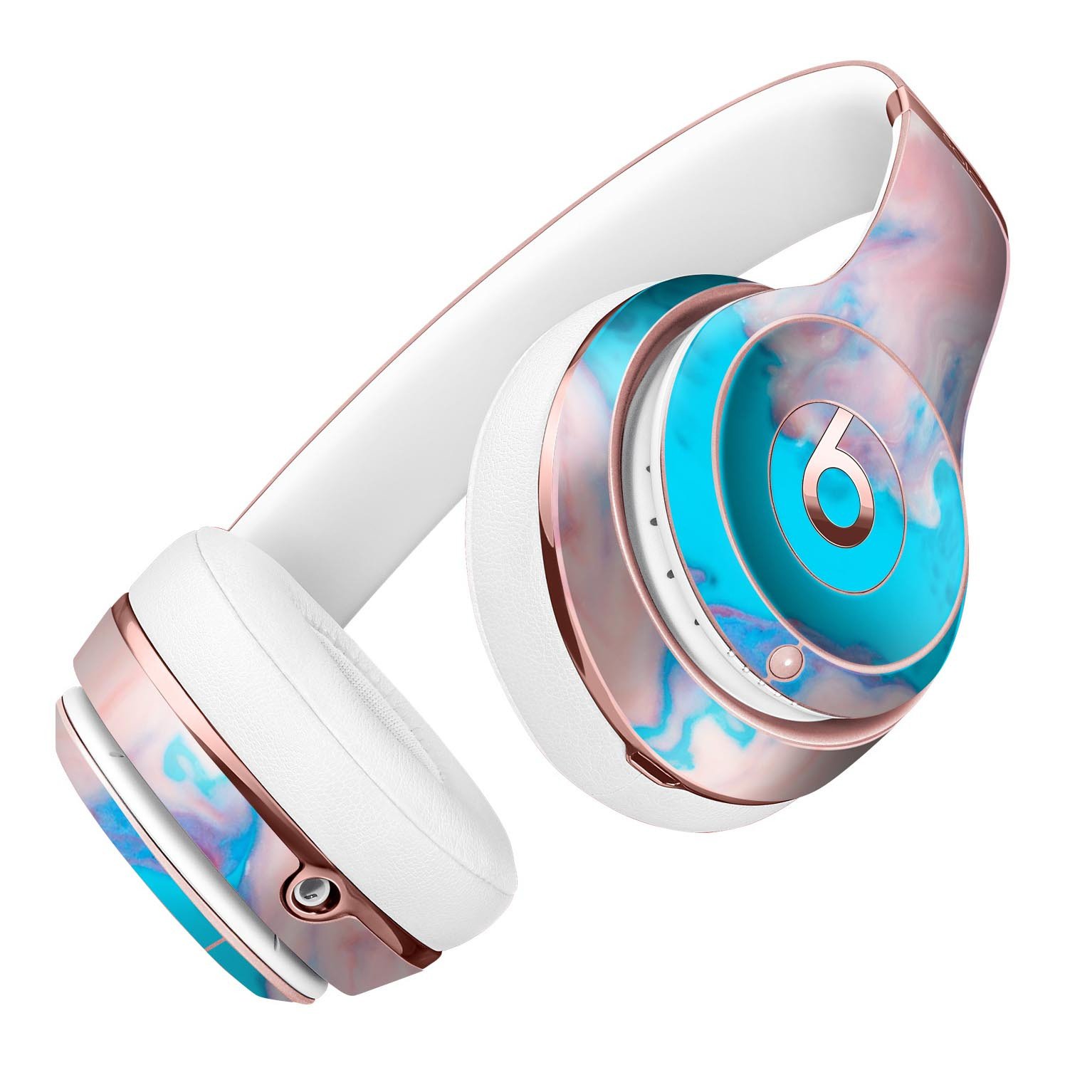 Marbleized Pink and Blue Paradise V322 Full-Body Skin Kit for Beats by Dre Solo 3 Wireless Headphones, showcasing vibrant colors and unique design.