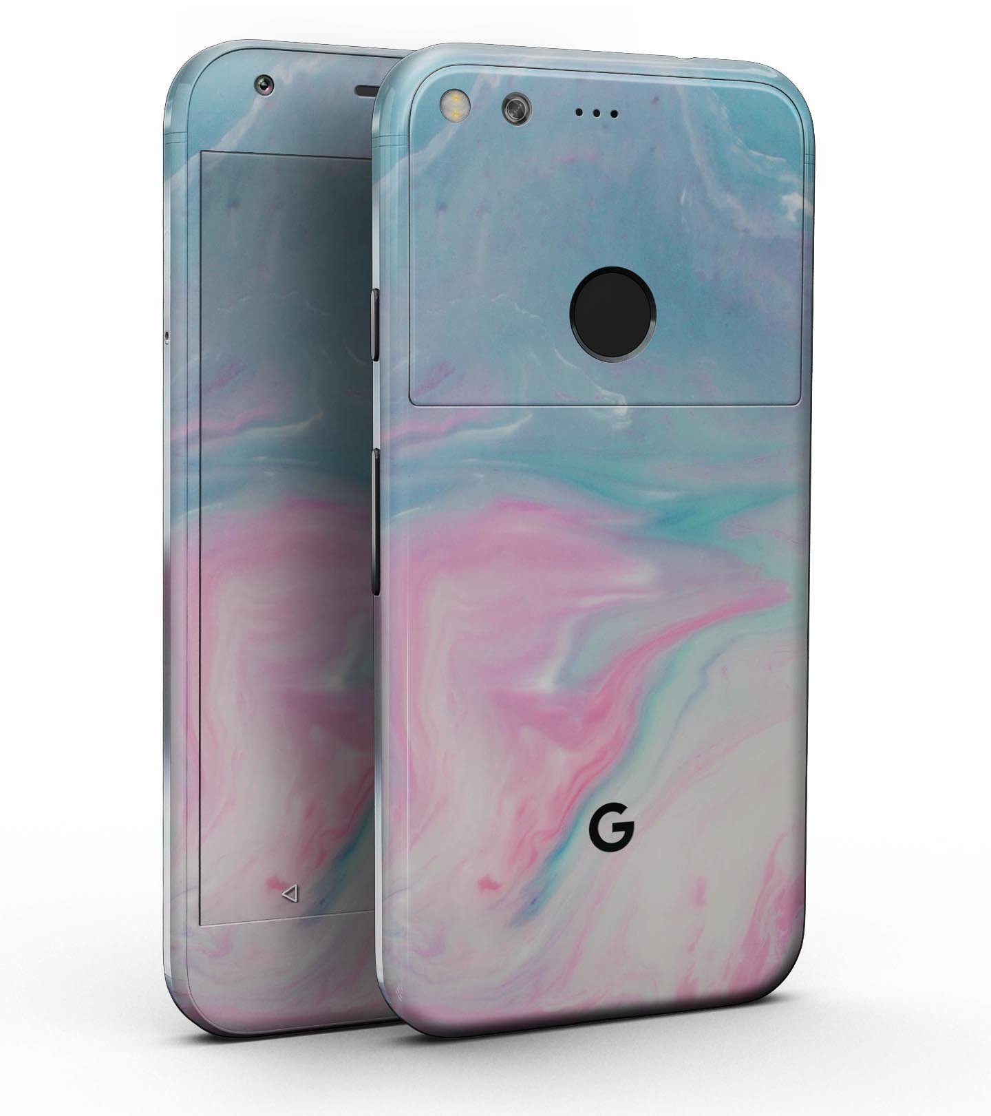 Marbleized Pink and Blue Paradise V482 Full-Body Skin Kit for Google Pixel and Pixel XL, showcasing a vibrant marble design.