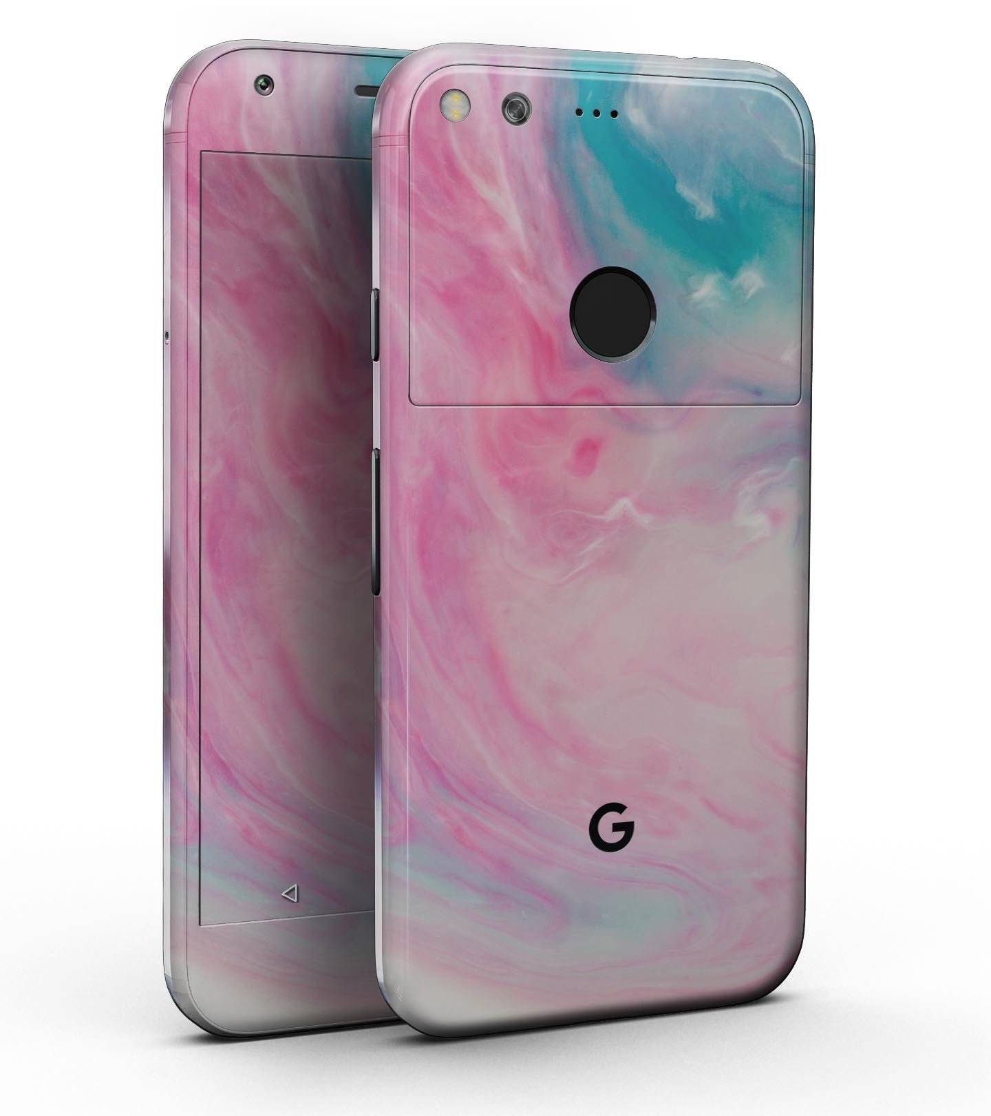 Marbleized Pink and Blue Paradise V712 Full-Body Skin Kit for Google Pixel, showcasing vibrant colors and sleek design.