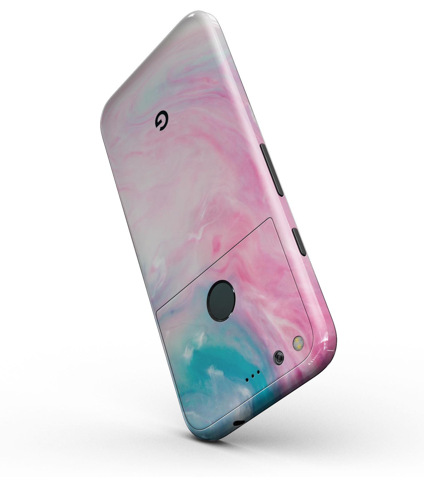 Marbleized Pink and Blue Paradise V712 Full-Body Skin Kit for Google Pixel, showcasing vibrant colors and sleek design.