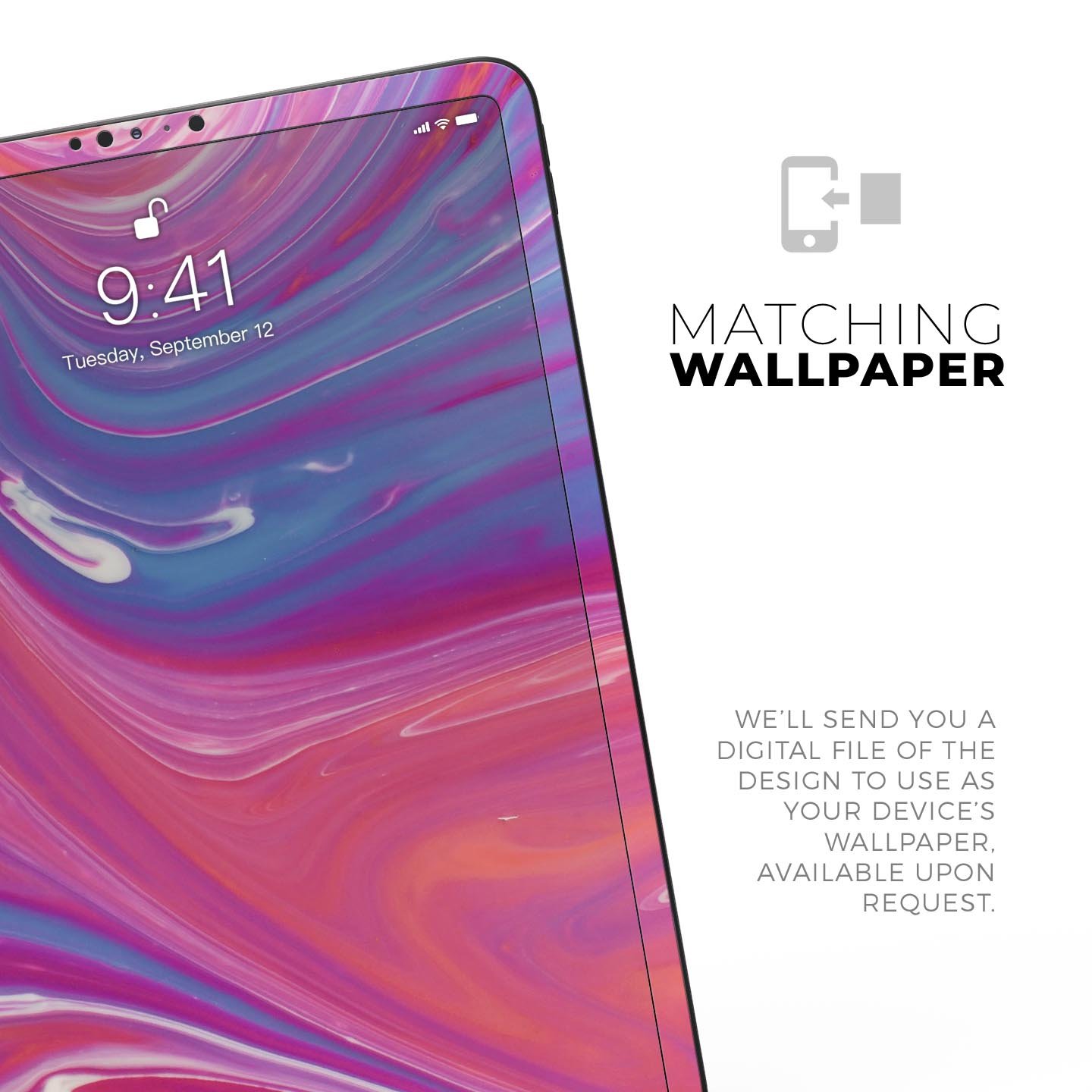 Marbleized Pink and Blue v391 Full Body Skin Decal for Apple, showcasing vibrant colors and a sleek design.