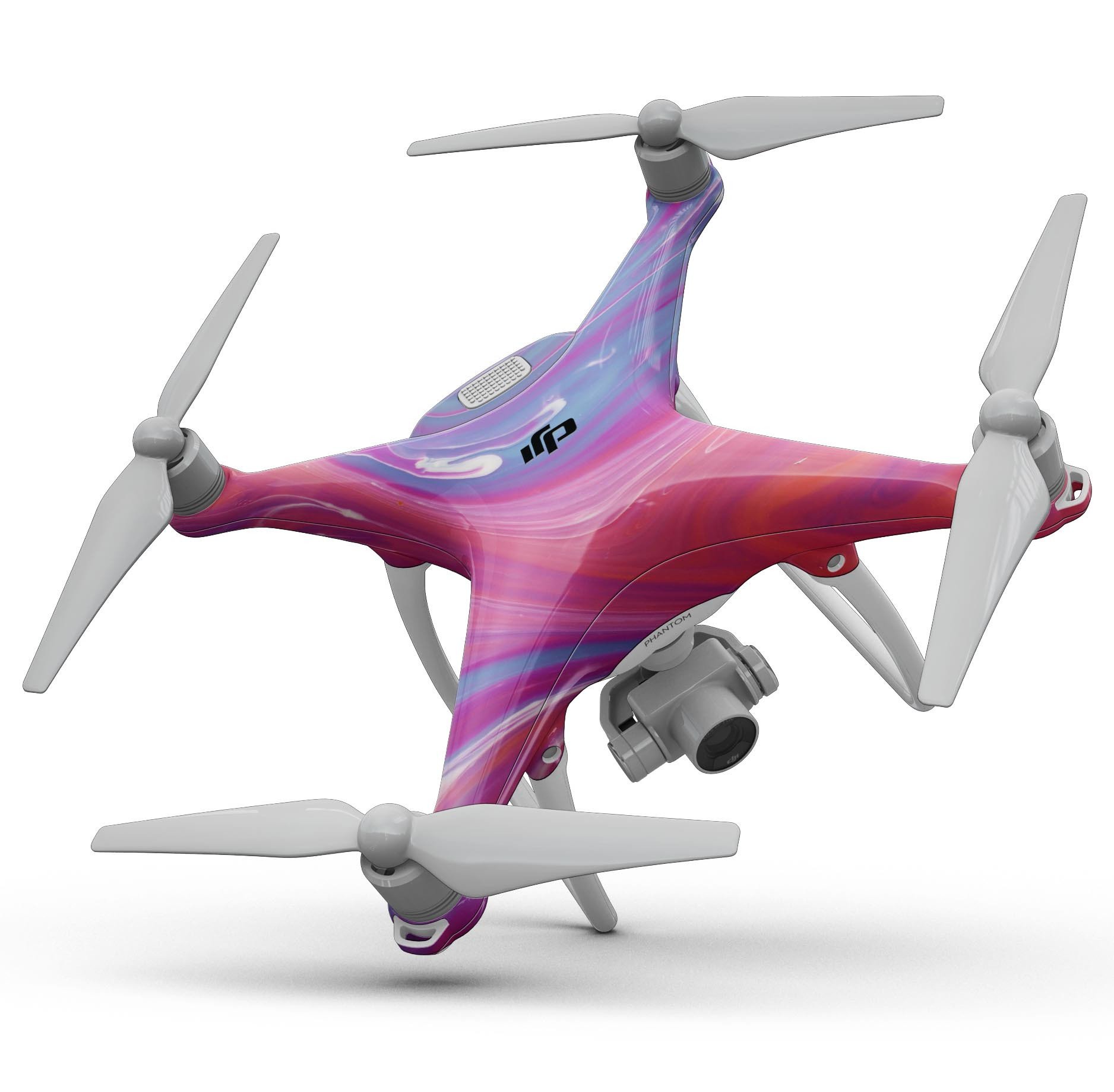 Marbleized Pink and Blue Full-Body Skin Kit for DJI Phantom 4, showcasing vibrant colors and unique design.