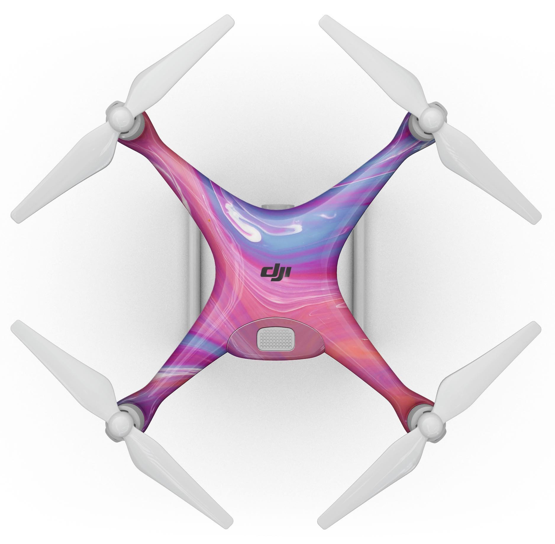 Marbleized Pink and Blue Full-Body Skin Kit for DJI Phantom 4, showcasing vibrant colors and unique design.