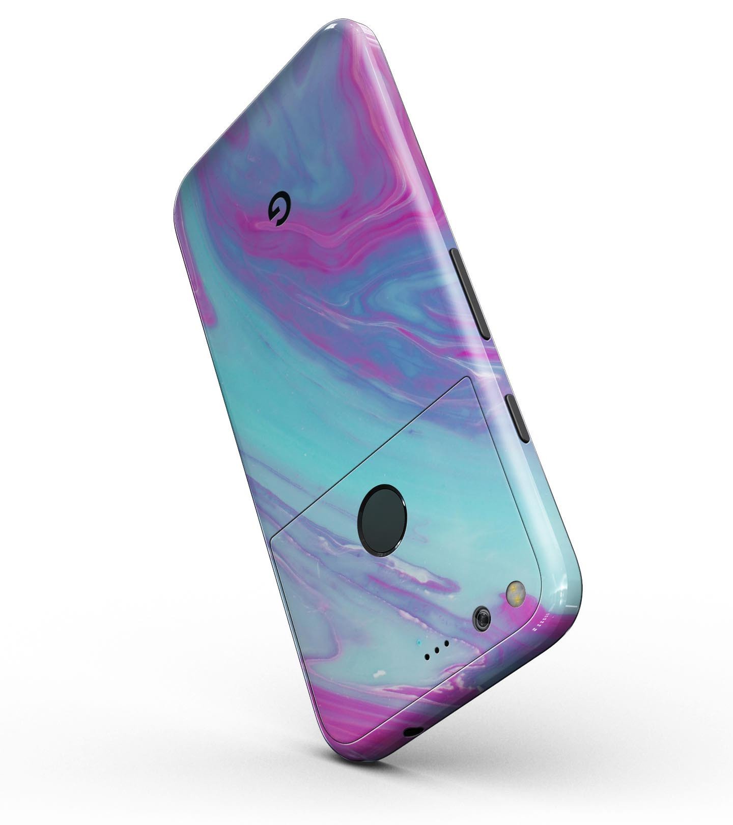 Marbleized Pink Ocean Blue Full-Body Skin Kit for Google Pixel, showcasing vibrant colors and sleek design.