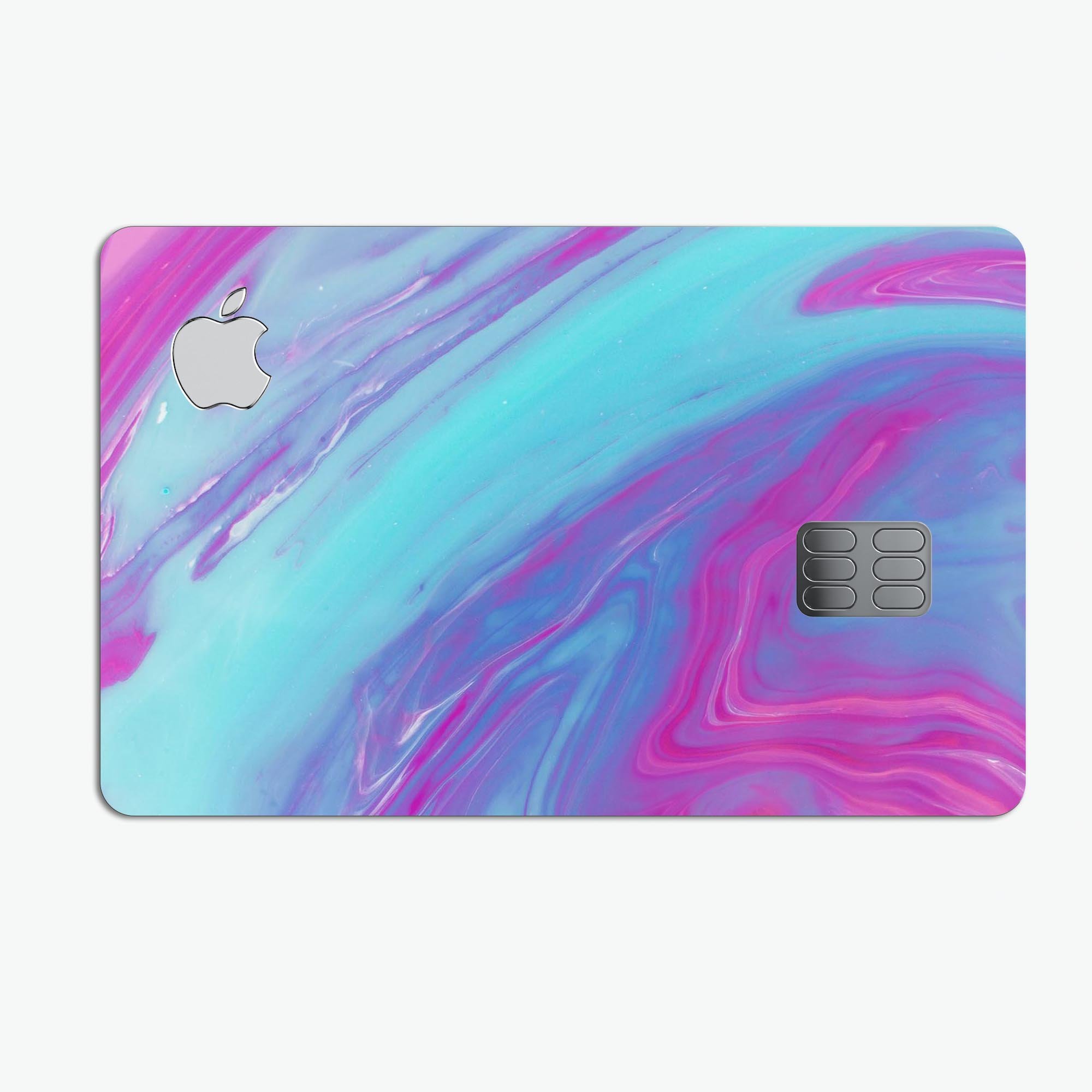 Marbleized Pink Ocean Blue decal skin for Apple Card, showcasing its vibrant colors and premium finish.