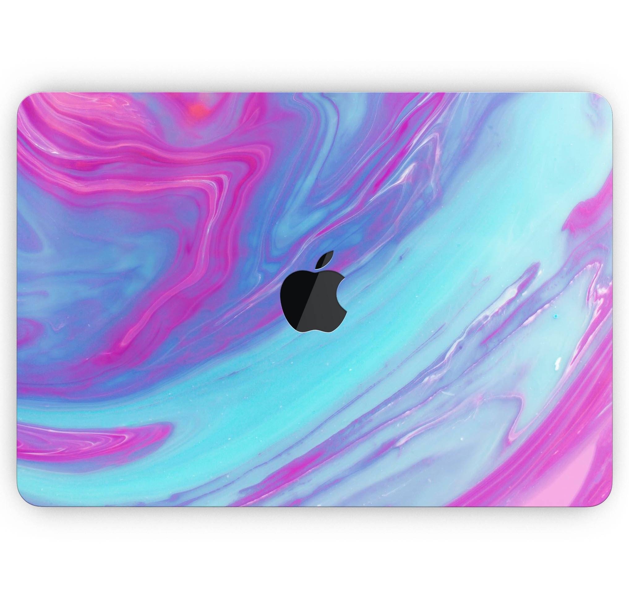 Marbleized Pink Ocean Blue skin decal wrap kit for MacBook, showcasing vibrant colors and a stylish design.